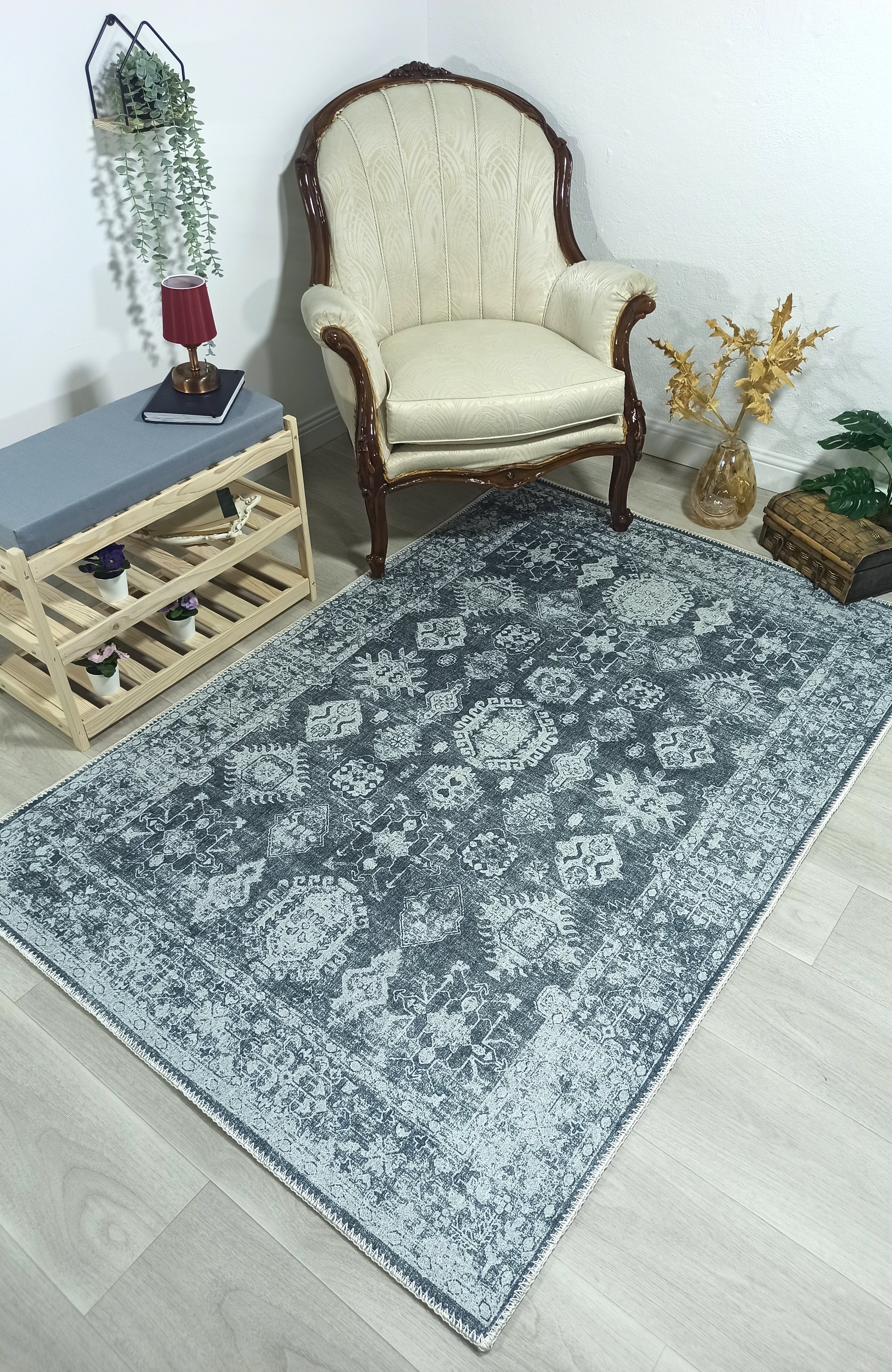 Turkish Vintage Distressed Gray Rug