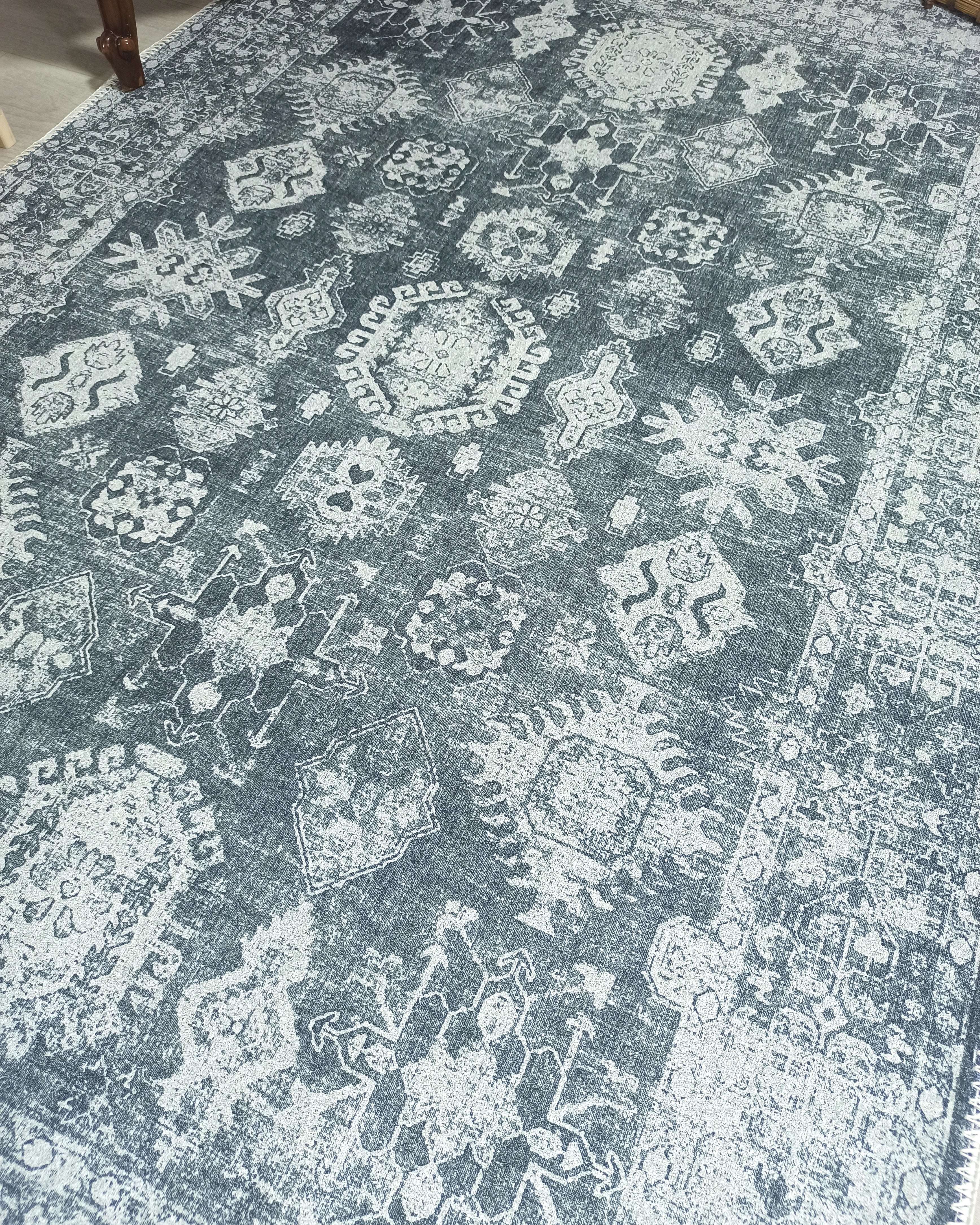 Turkish Vintage Distressed Gray Rug