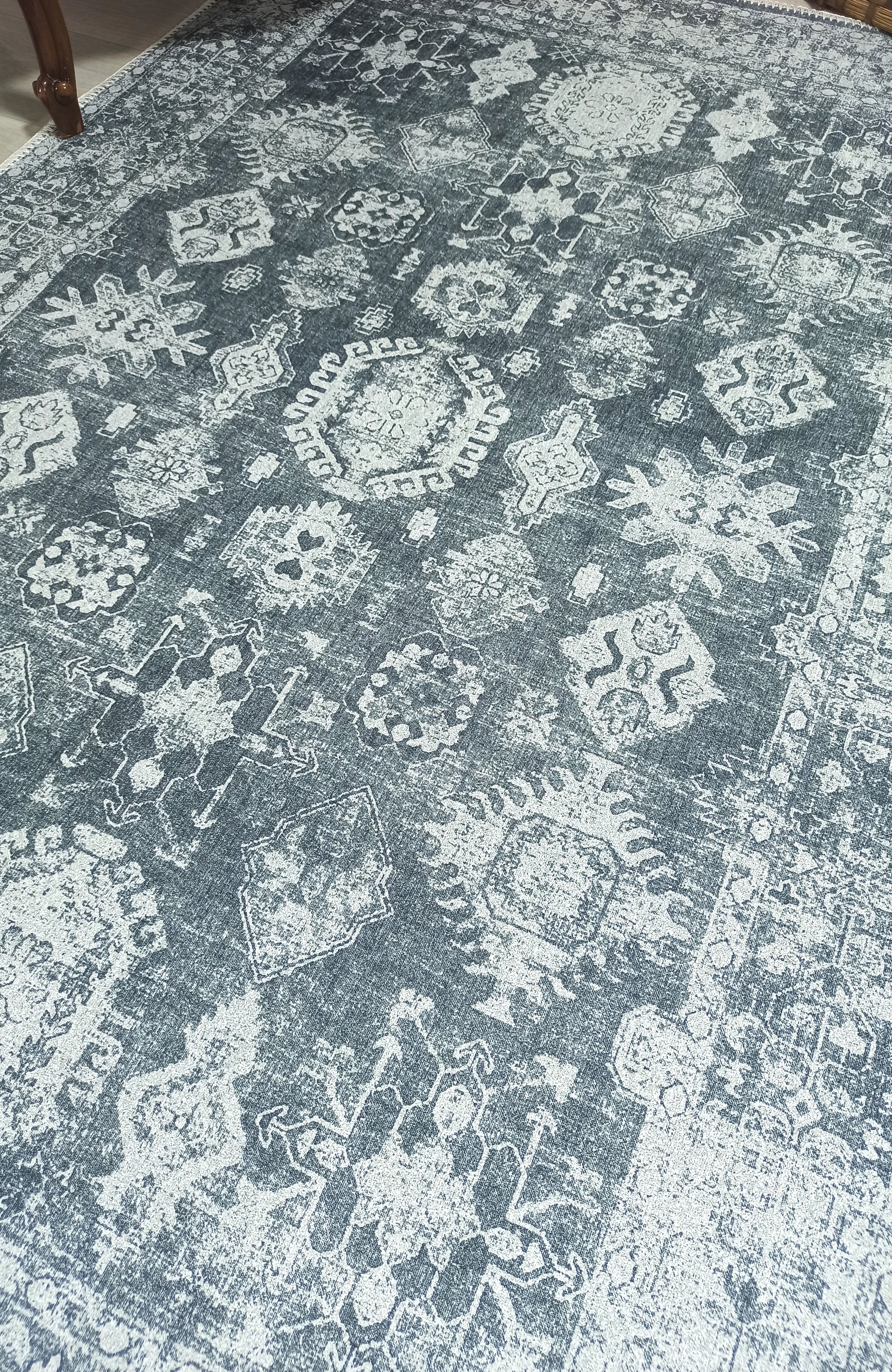 Turkish Vintage Distressed Gray Rug