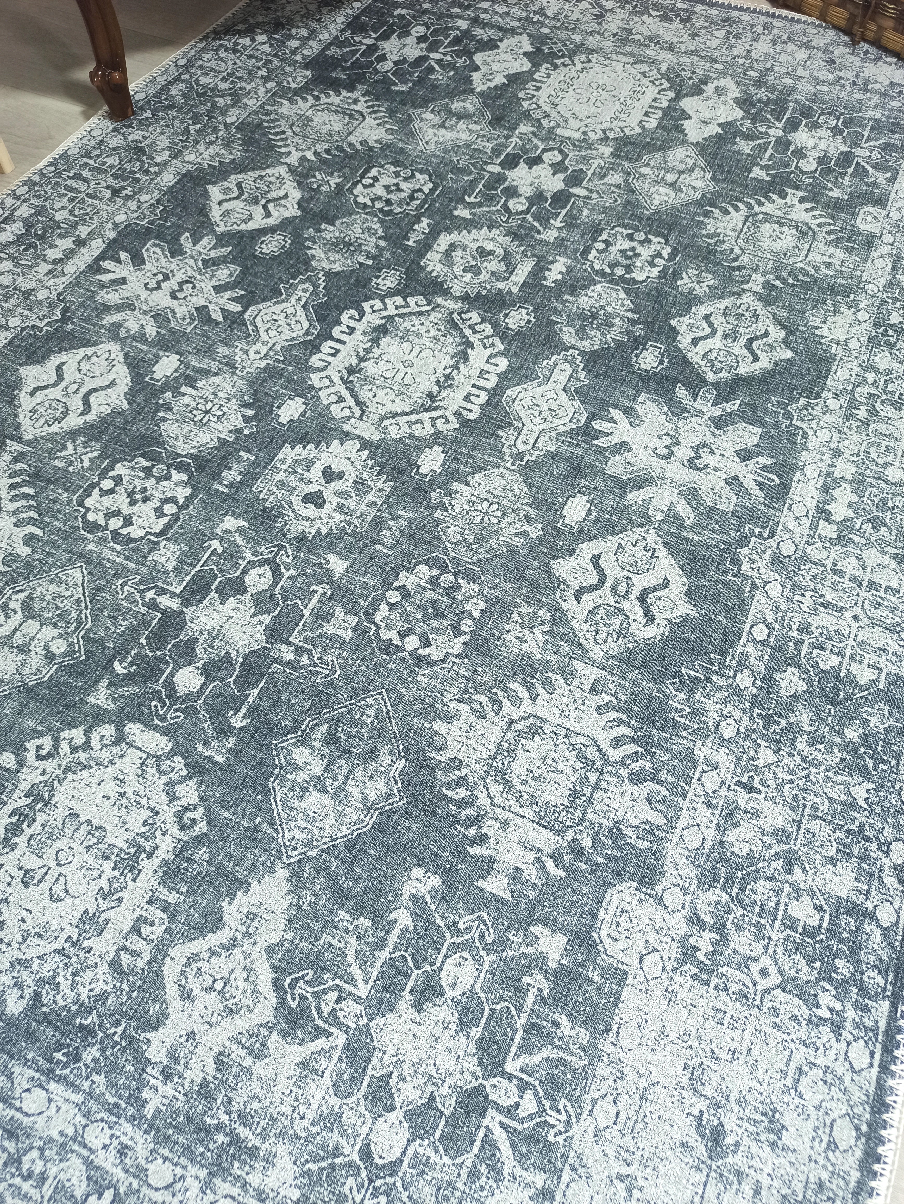 Turkish Vintage Distressed Gray Rug