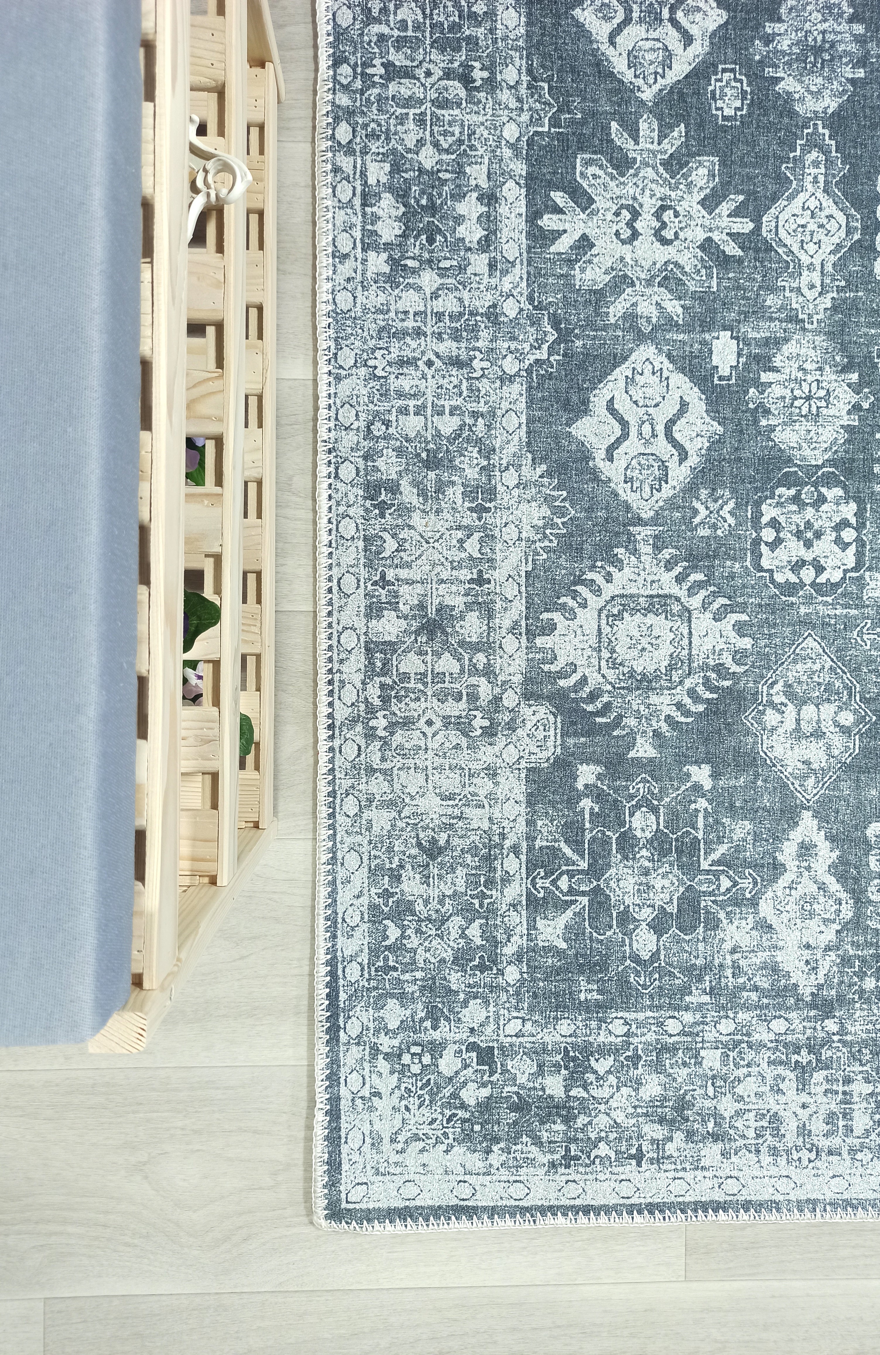 Turkish Vintage Distressed Gray Rug