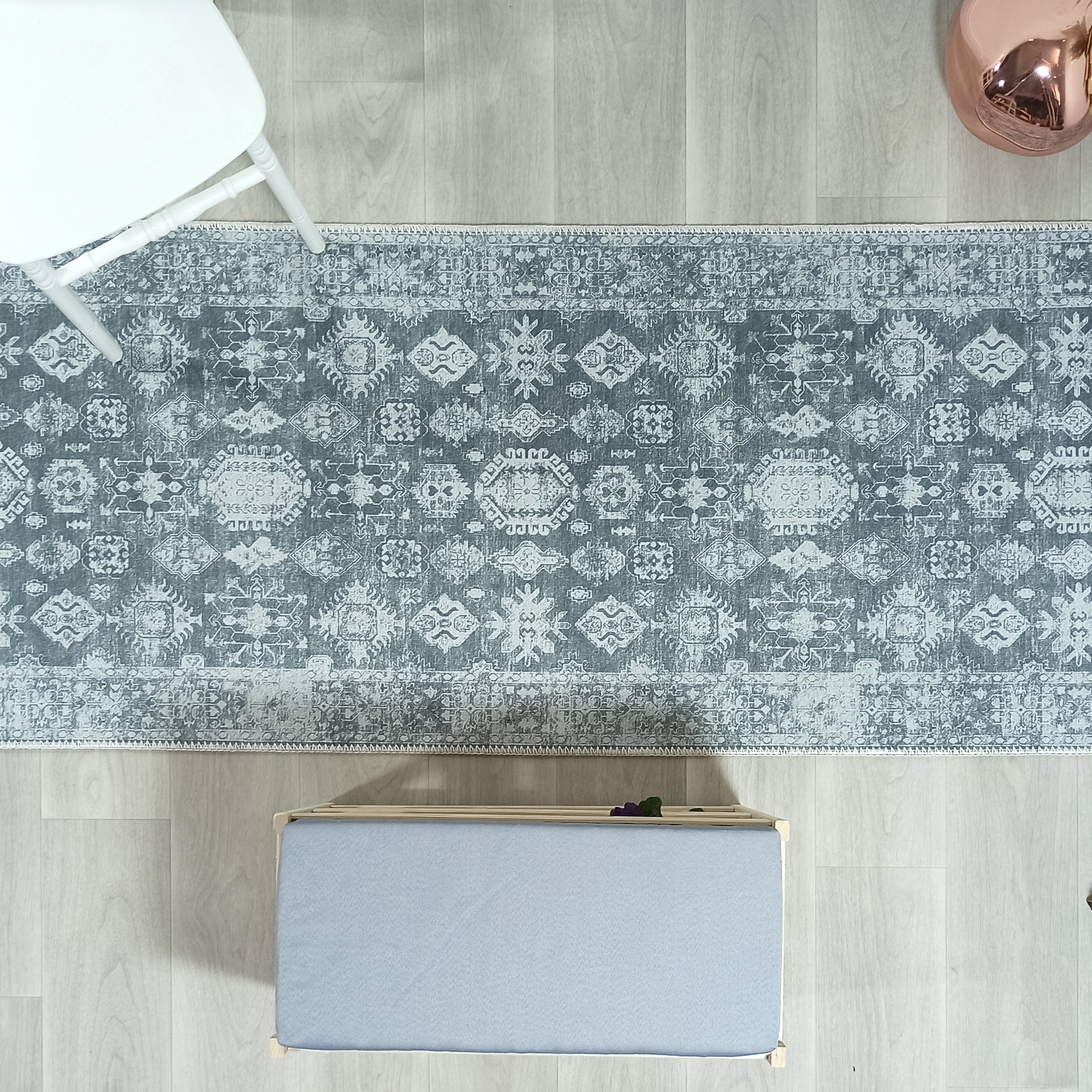 Turkish Vintage Distressed Gray Rug