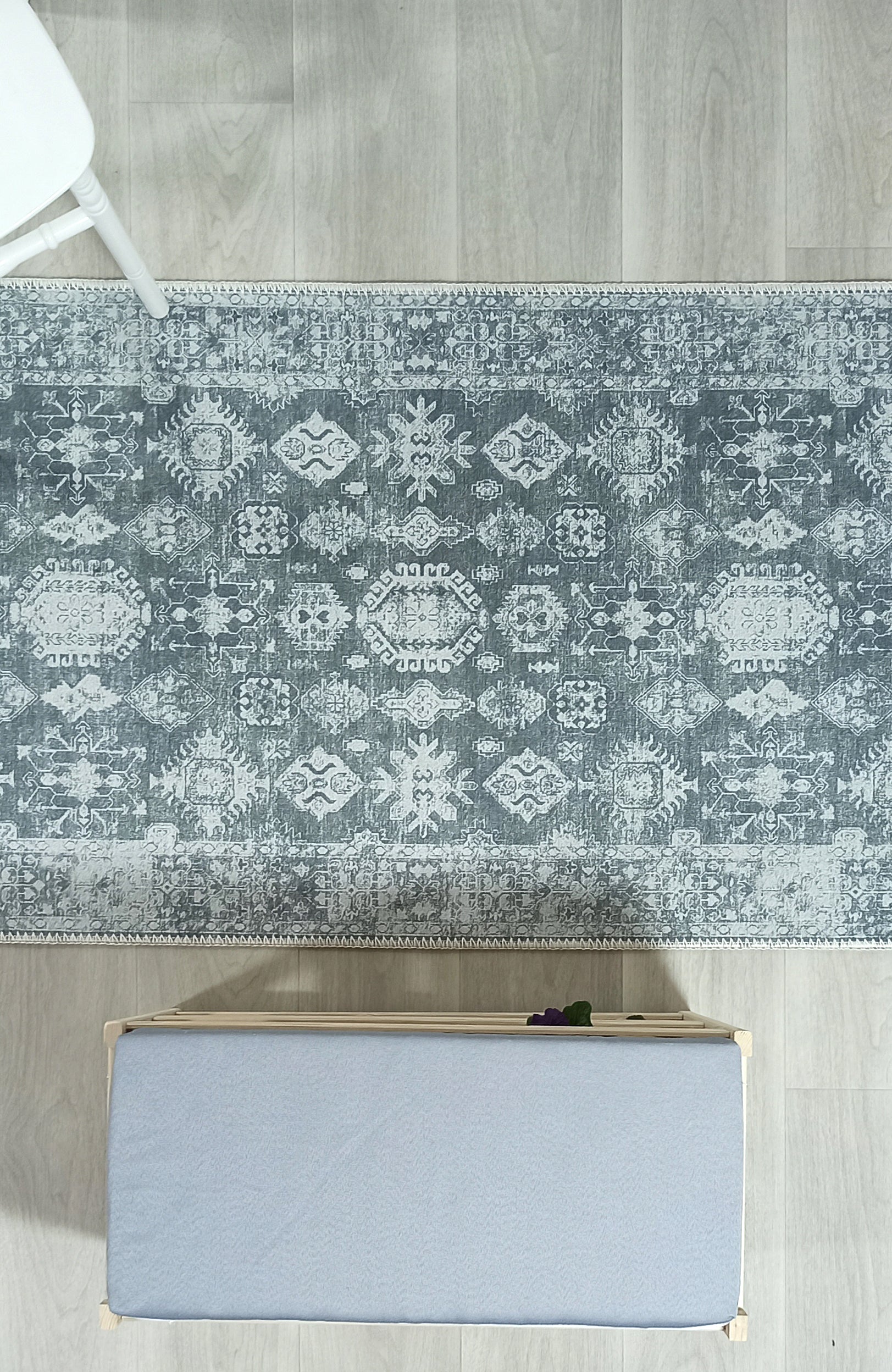 Turkish Vintage Distressed Gray Rug