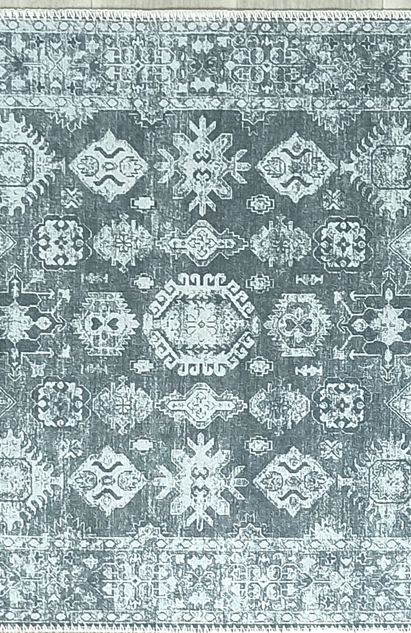 Turkish Vintage Distressed Gray Rug