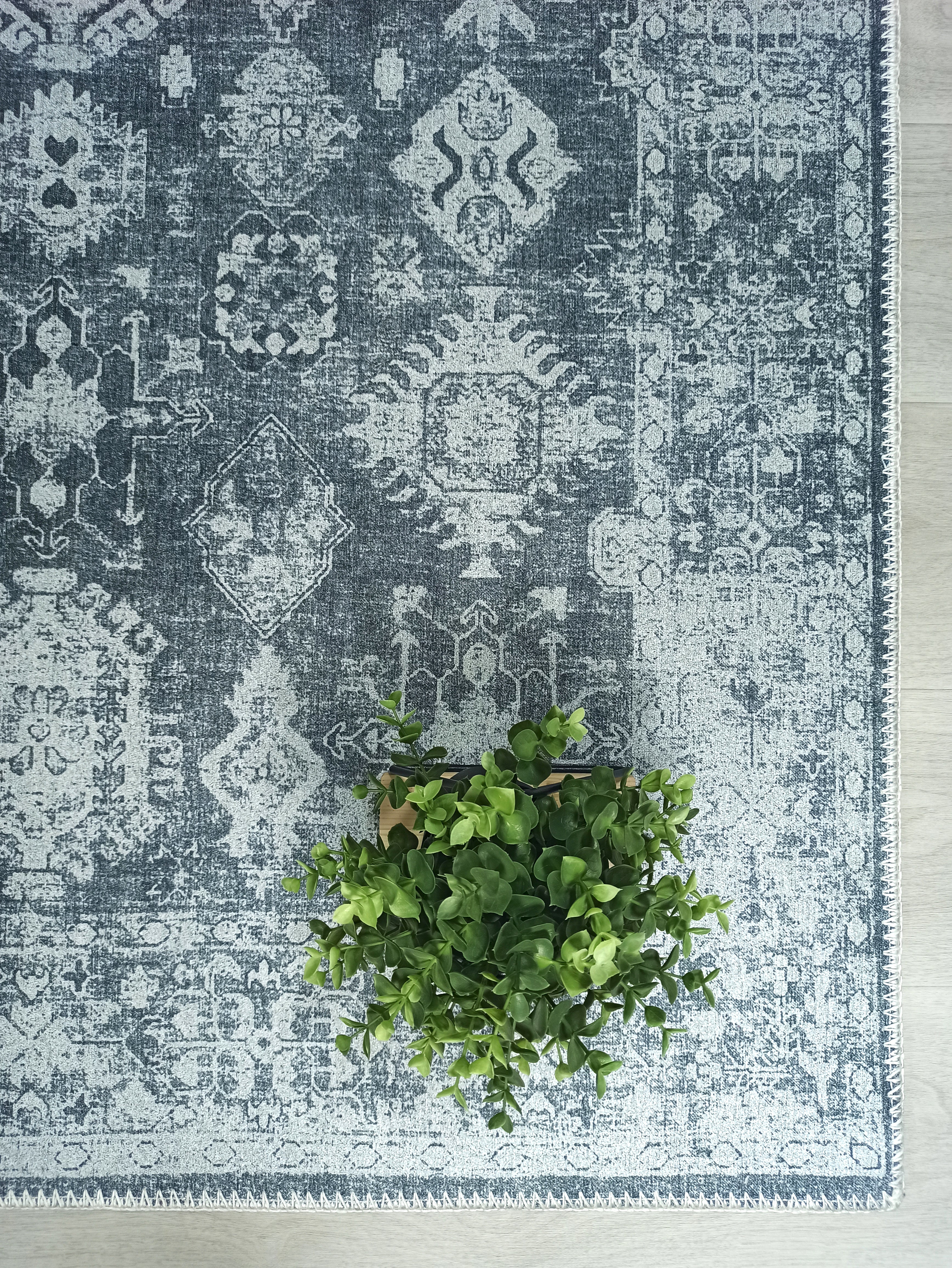 Turkish Vintage Distressed Gray Rug