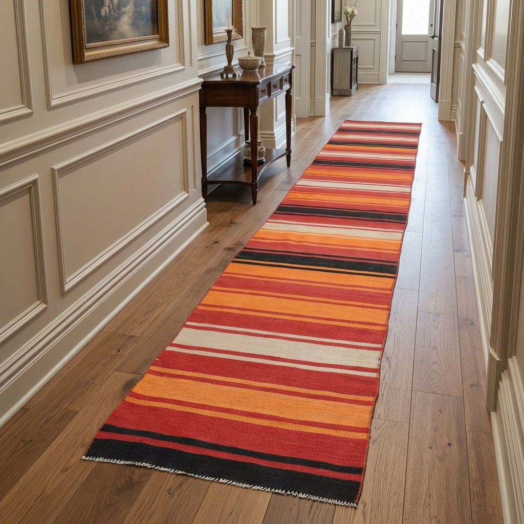 Oriental pattern on the Ruyaumut vintage kilim runner rug – handwoven flatweave in Anatolia, Turkey
