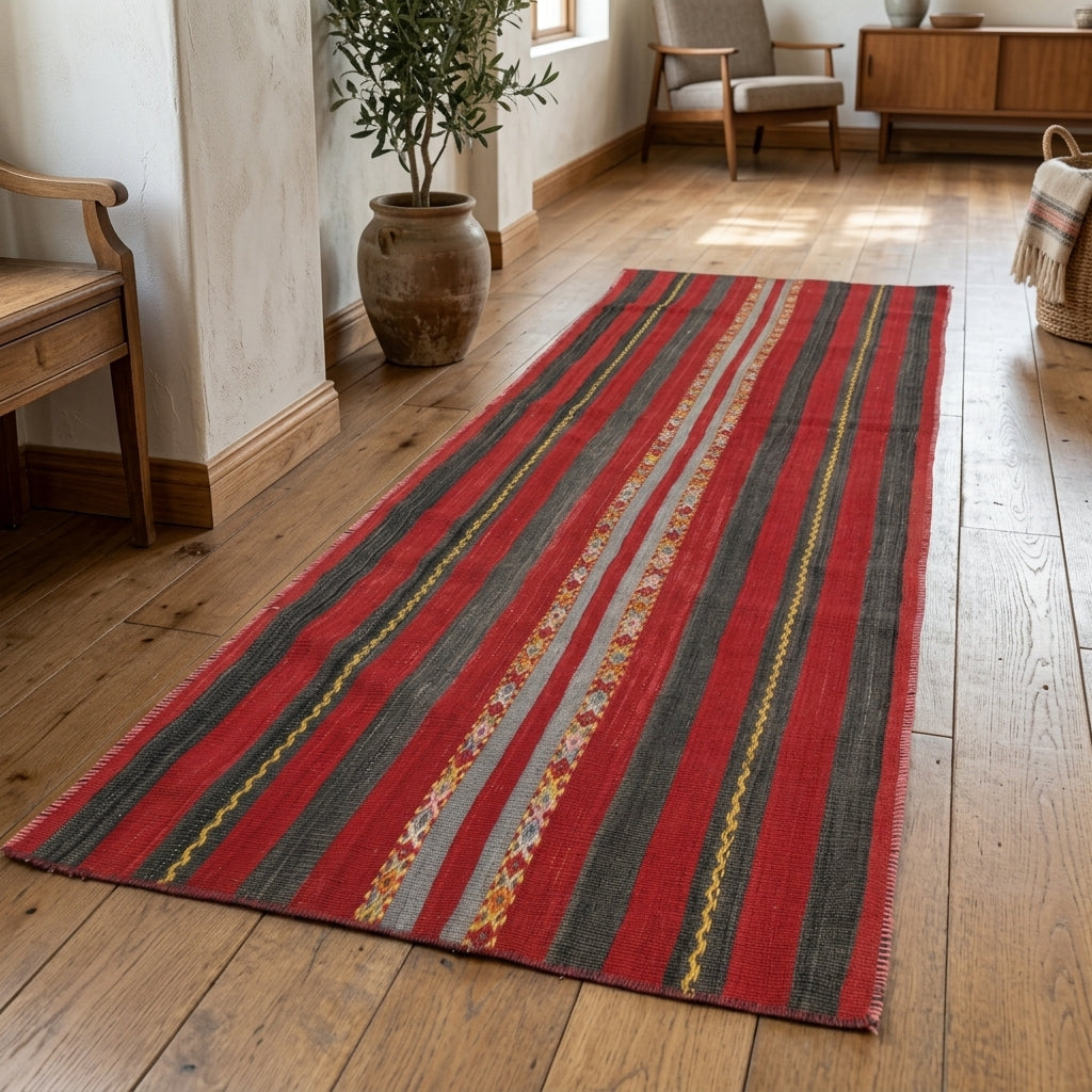 Oriental pattern on the Serinperi vintage kilim runner rug – handwoven flatweave in Anatolia, Turkey