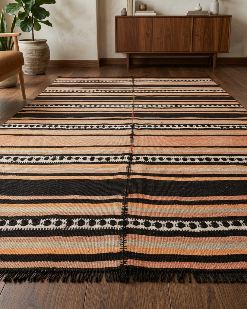 Oriental pattern on the Tubalale Halcyon vintage kilim rug – handwoven flatweave in Anatolia, Turkey