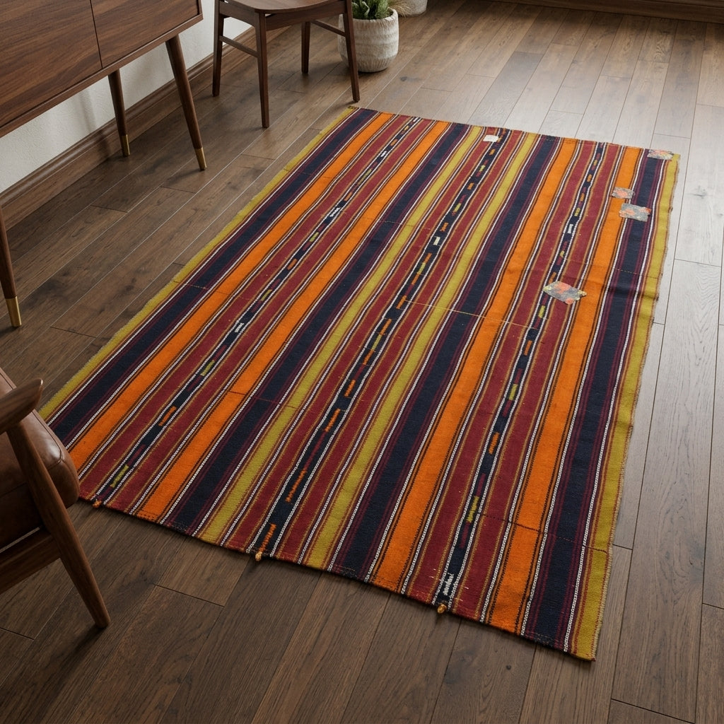 Oriental pattern on the Zambakruh vintage kilim rug – handwoven flatweave in Anatolia, Turkey