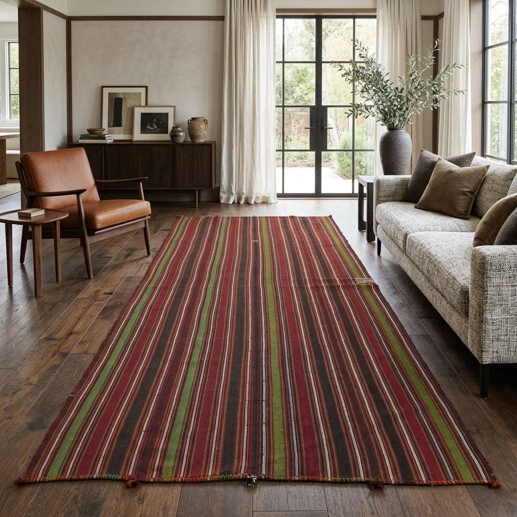 Oriental pattern on the Anthosthene vintage kilim runner rug – handwoven flatweave in Anatolia, Turkey