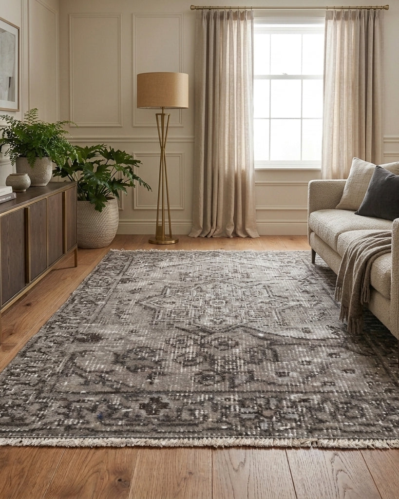Oriental pattern on the Silanisin vintage area rug – handmade in Anatolia, Turkey