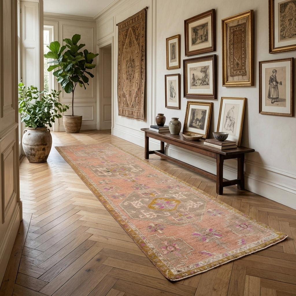 Oriental pattern on the Selosthene vintage runner rug – handmade in Anatolia, Turkey