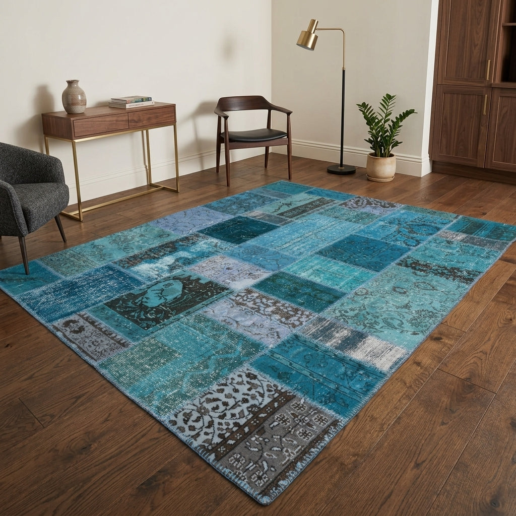 Solid pattern on the Cerenbahar vintage patchwork area rug – handmade in Anatolia, Turkey