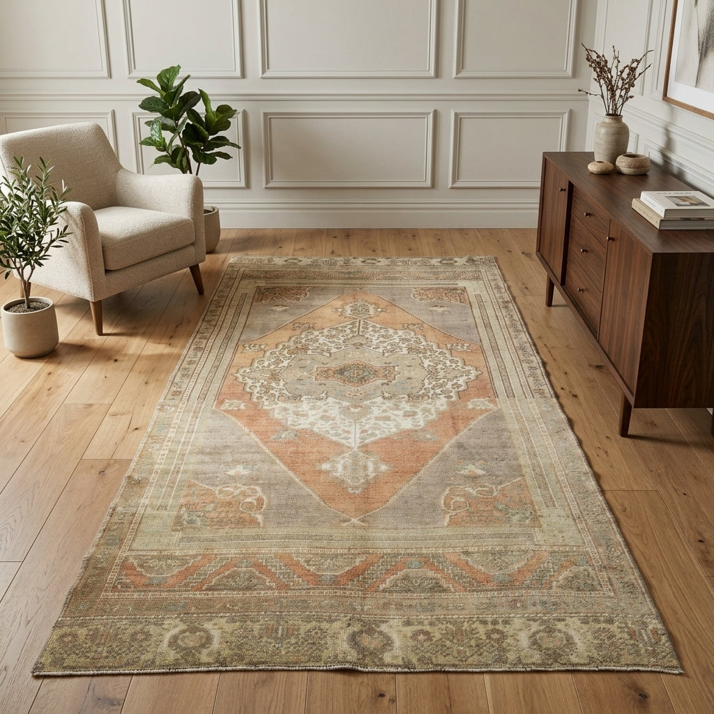 Oriental pattern on the Zerhayat vintage area rug – handmade in Anatolia, Turkey