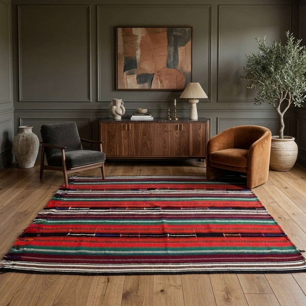 Striped pattern on the Berilpare vintage kilim rug – handwoven flatweave in Anatolia, Turkey