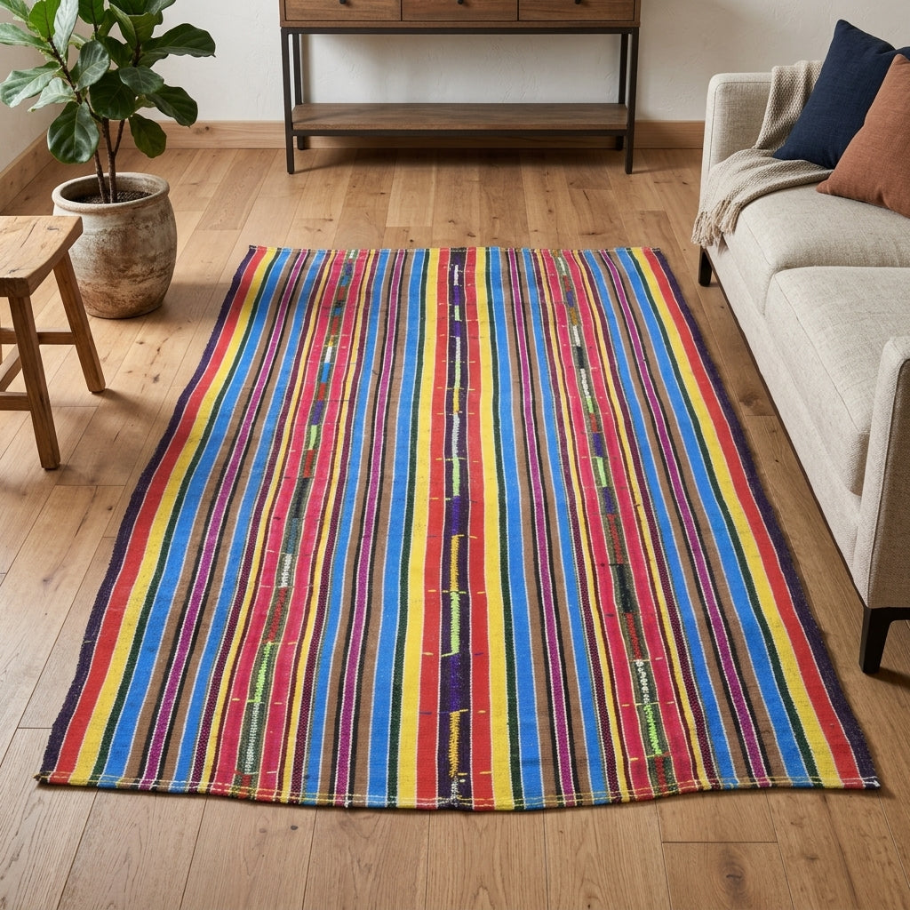 Striped pattern on the Ceylanhayat vintage kilim rug – handwoven flatweave in Anatolia, Turkey