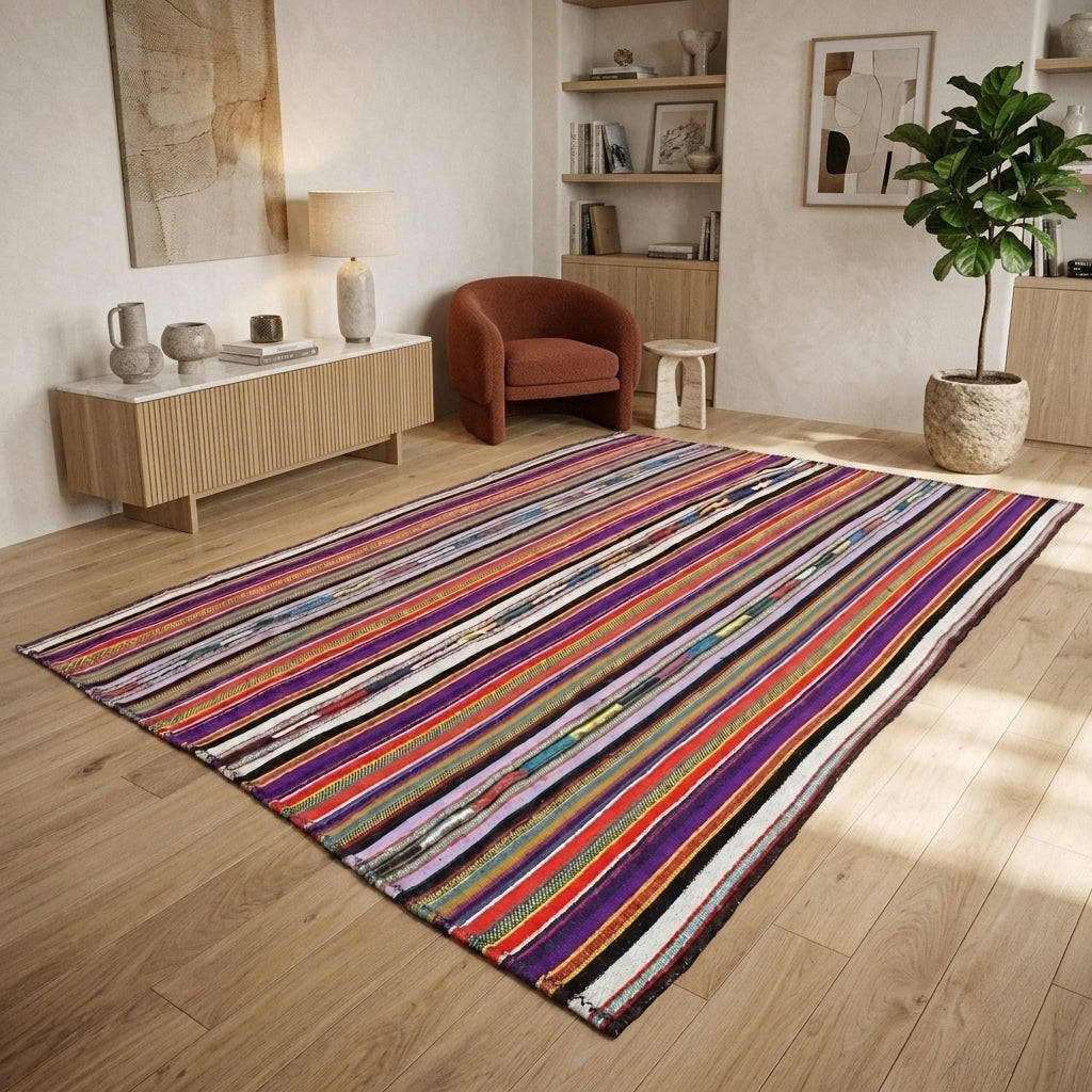 Striped pattern on the Emel vintage kilim rug – handwoven flatweave in Anatolia, Turkey