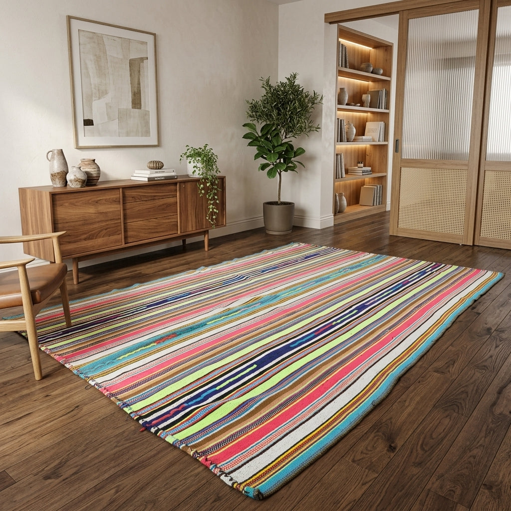 Striped pattern on the Alevbike vintage kilim rug – handwoven flatweave in Anatolia, Turkey
