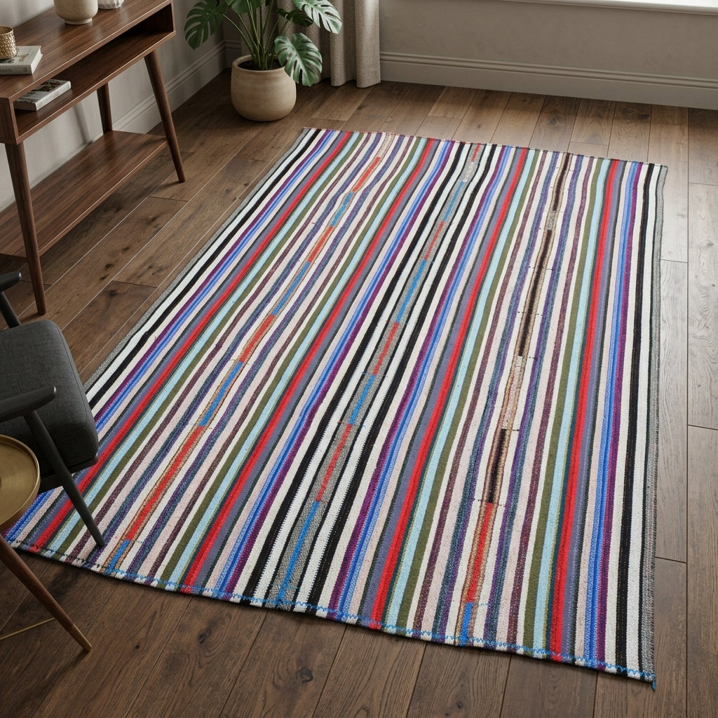 Striped pattern on the Selencihan vintage kilim rug – handwoven flatweave in Anatolia, Turkey
