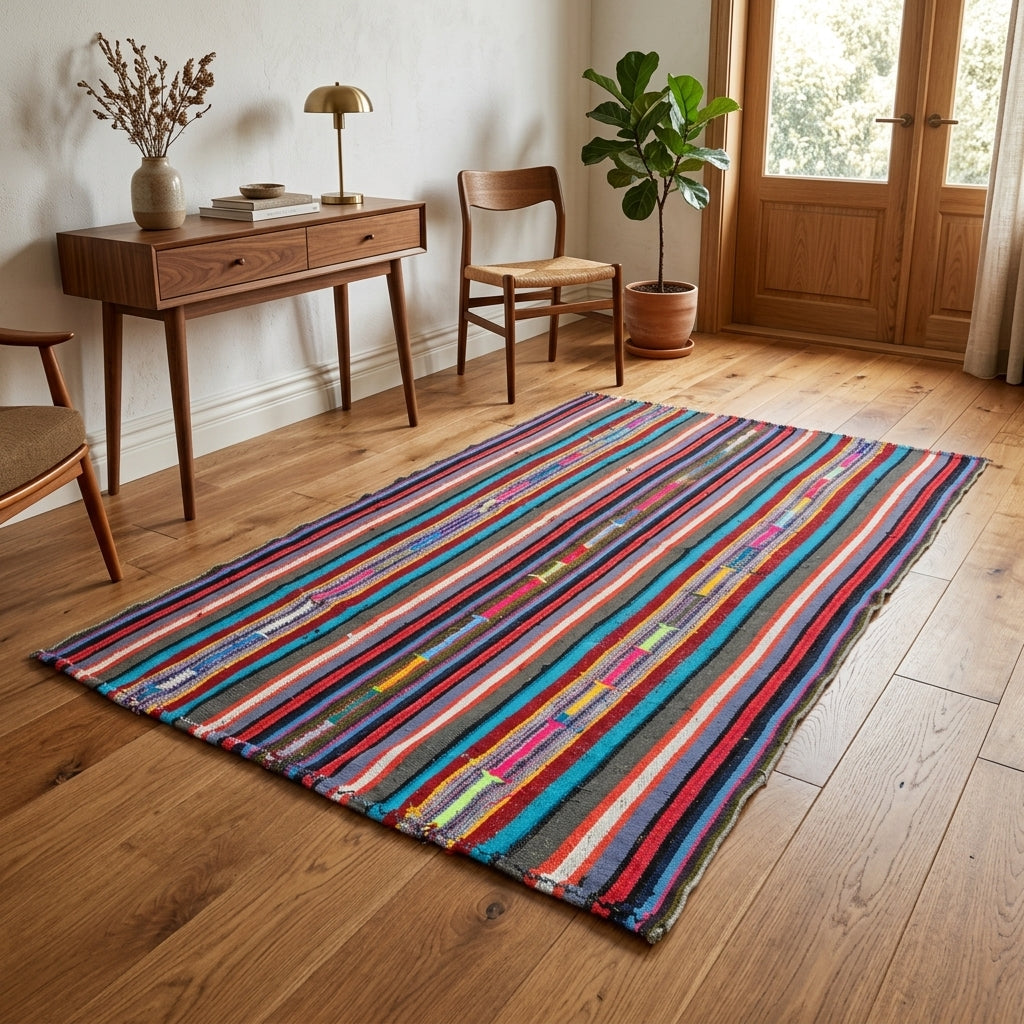 Striped pattern on the Nessel vintage kilim rug – handwoven flatweave in Anatolia, Turkey