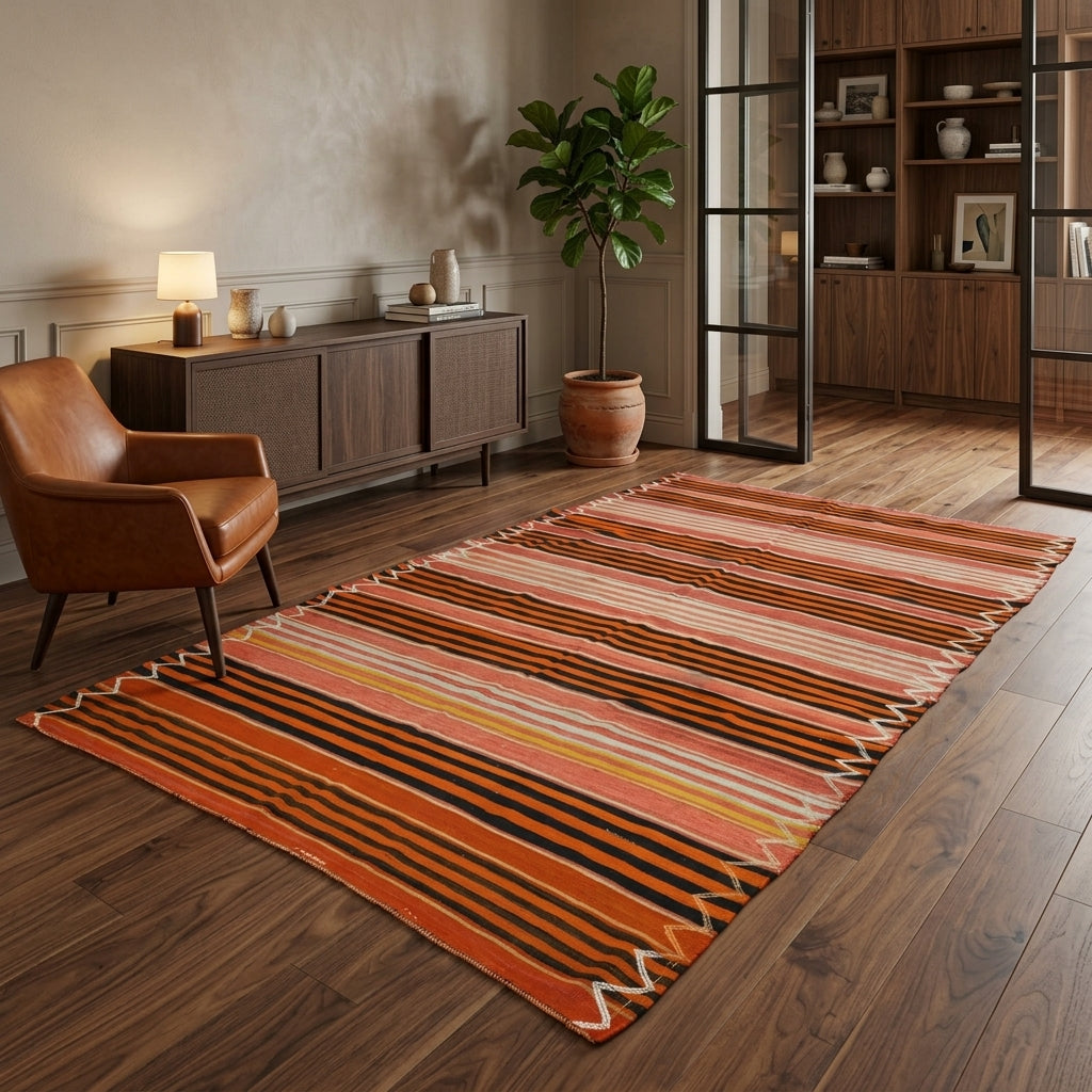 Striped pattern on the Denizmelek vintage kilim rug – handwoven flatweave in Anatolia, Turkey