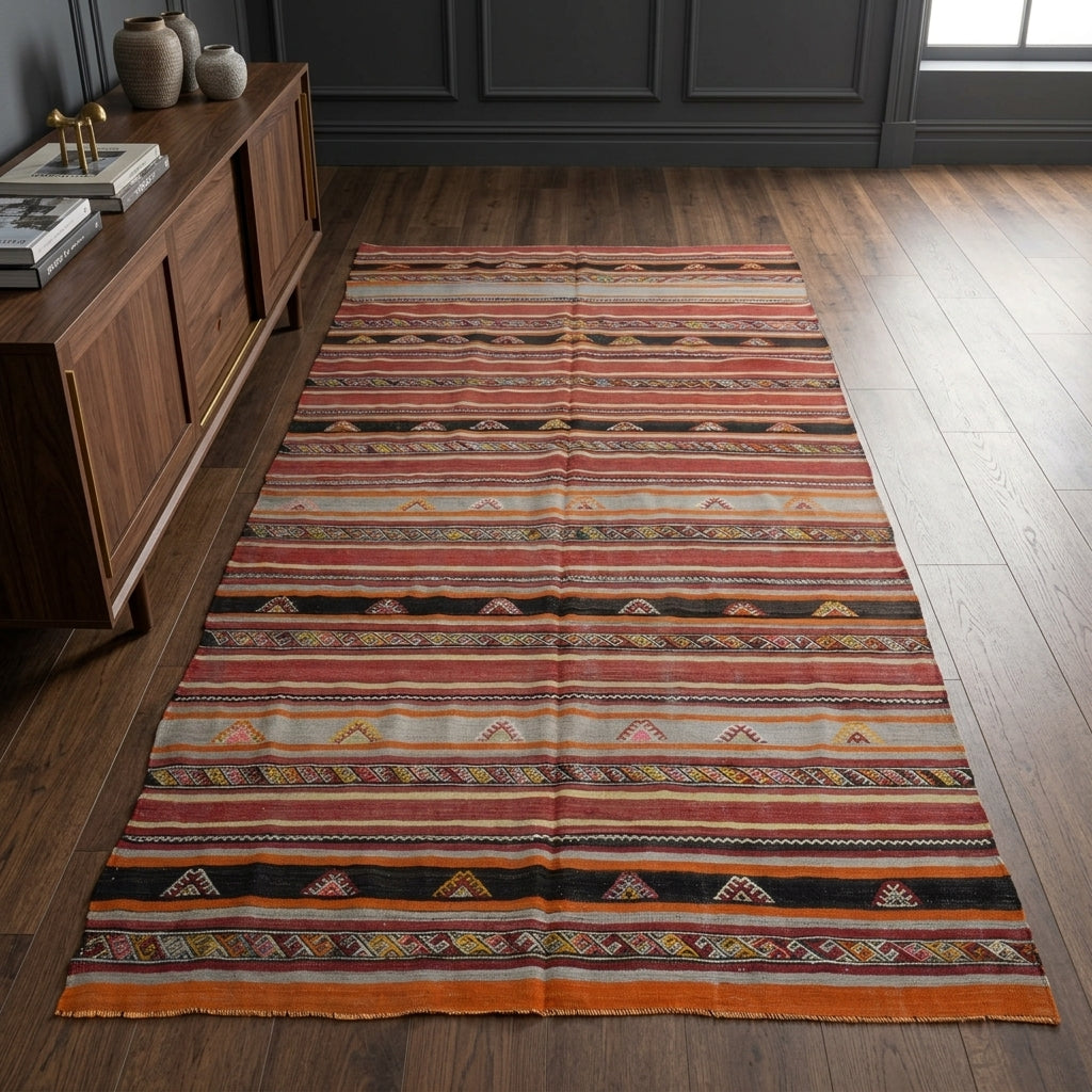 Oriental pattern on the Aglaogena vintage kilim rug – handwoven flatweave in Anatolia, Turkey