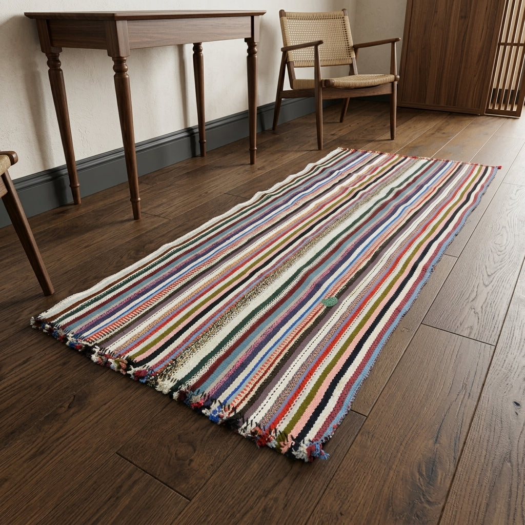 Oriental pattern on the Xanthomede vintage kilim runner rug – handwoven flatweave in Anatolia, Turkey