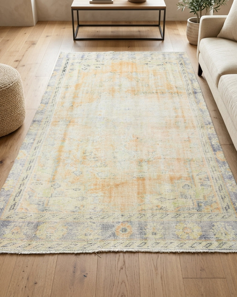 Abstract pattern on the Bulutnisin distressed vintage area rug – handmade in Anatolia, Turkey