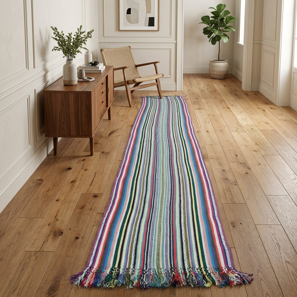 Striped pattern on the Ipekusa vintage kilim runner rug – handwoven flatweave in Anatolia, Turkey