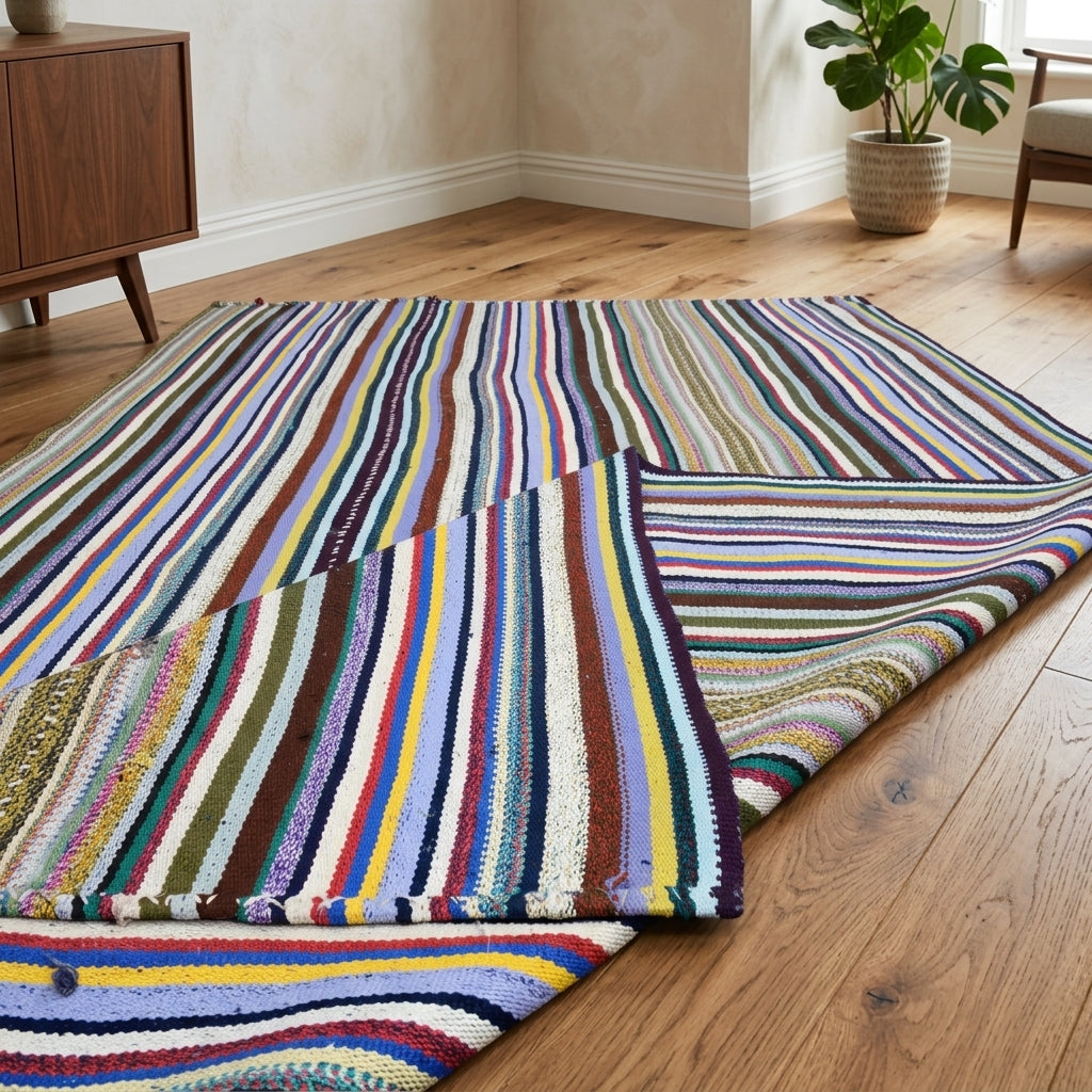 Striped pattern on the Philodoxe vintage kilim rug – handwoven flatweave in Anatolia, Turkey