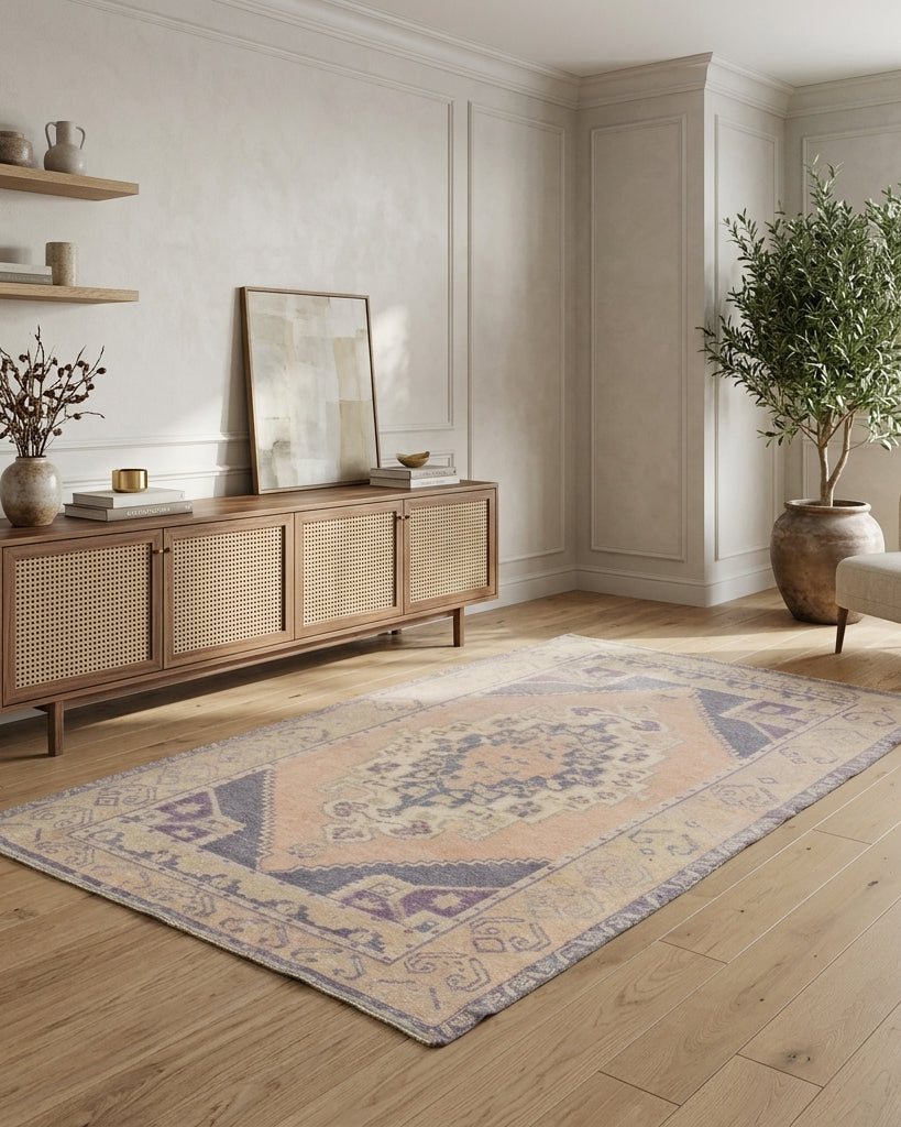 Oriental pattern on the Serinara vintage area rug – handmade in Anatolia, Turkey