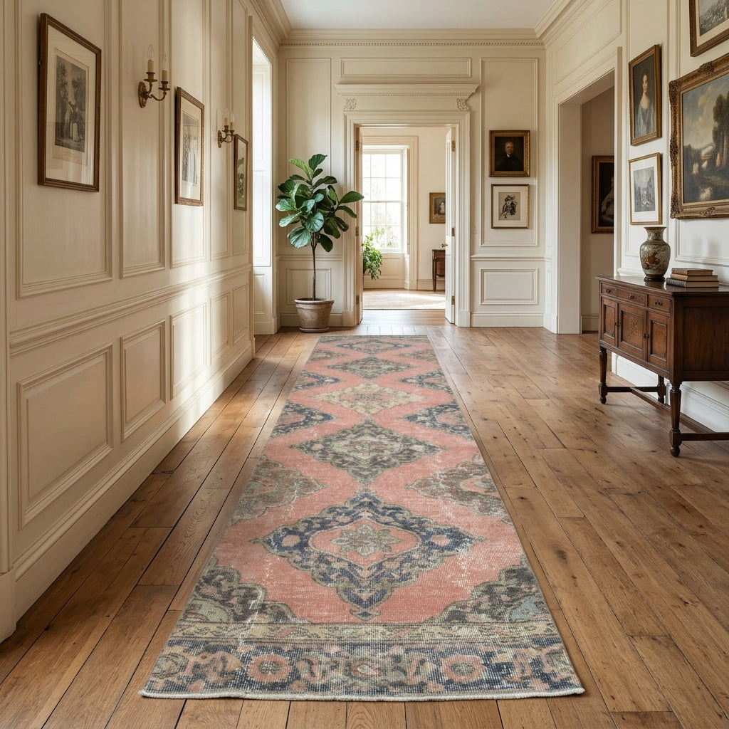 Tribal pattern on the Goncasel vintage runner rug – handmade in Anatolia, Turkey