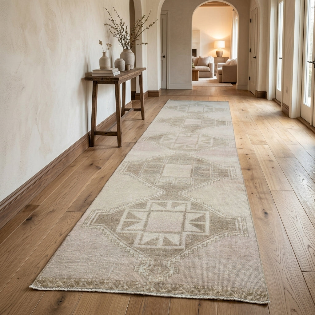 Geometric pattern on the Galenorhoe vintage runner rug – handmade in Anatolia, Turkey