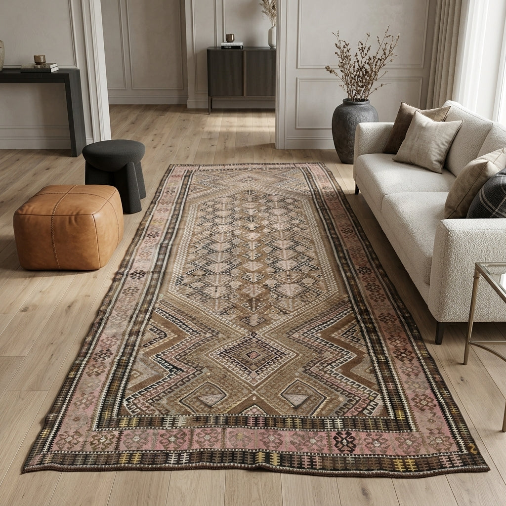 Tribal pattern on the Hesperpeleia vintage kilim rug – handwoven flatweave in Anatolia, Turkey