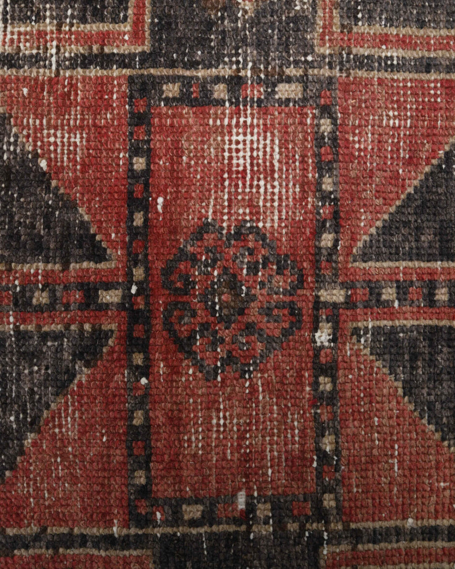 Sebter runner: 1970s handmade Anatolian runner with oriental motifs and cotton backing