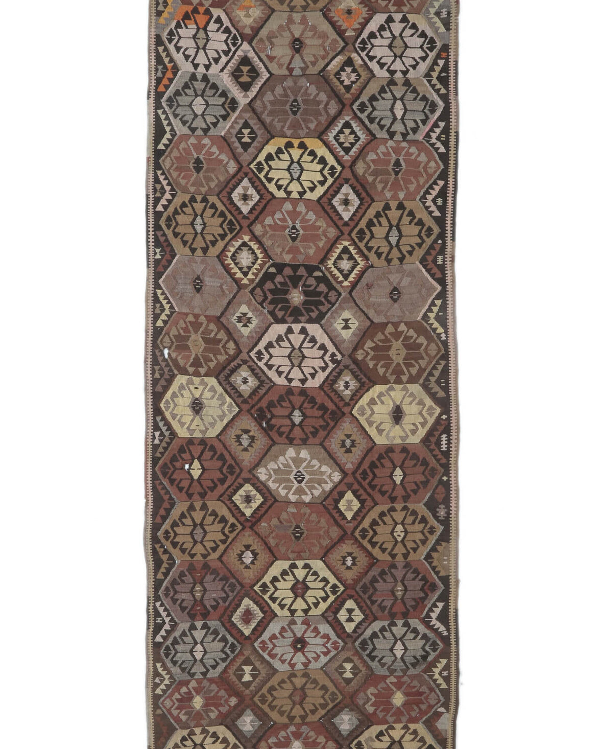 4x12 Vintage Handwoven Brown Kilim Runner
