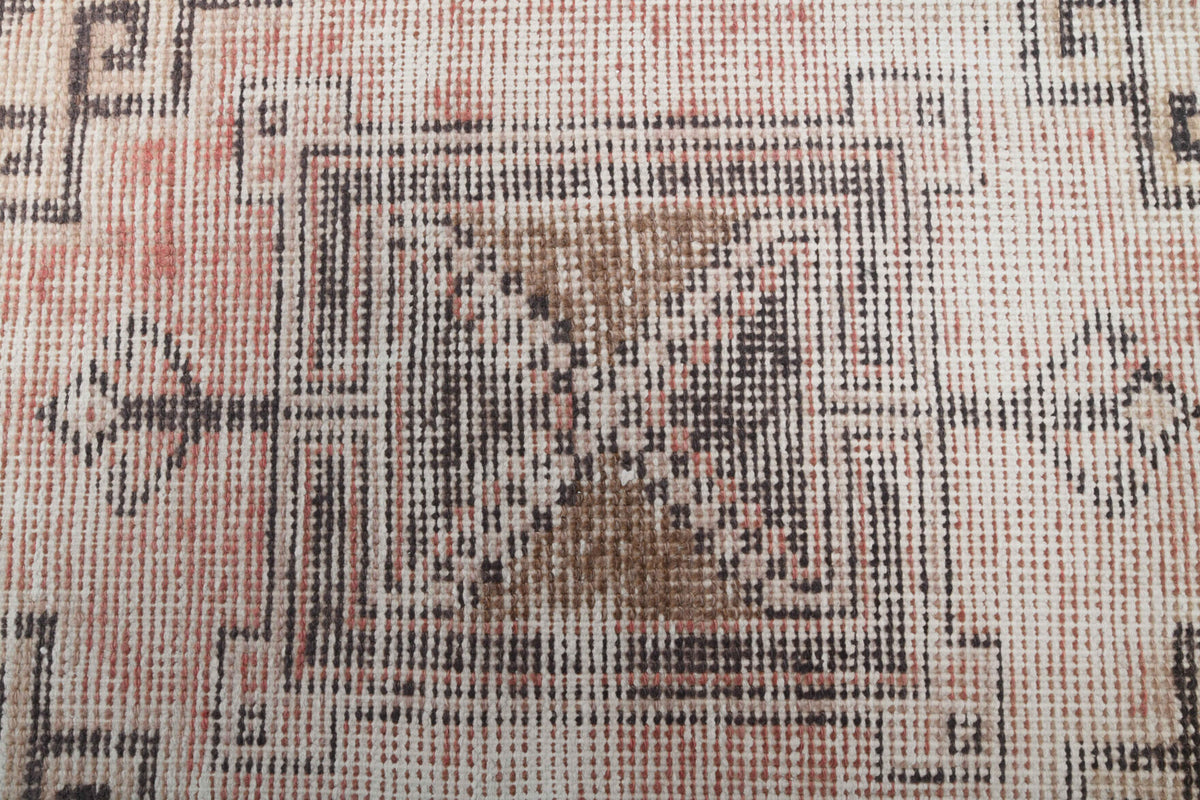 Sevdabike runner: 1950s handmade Anatolian runner with geometric motifs and cotton backing