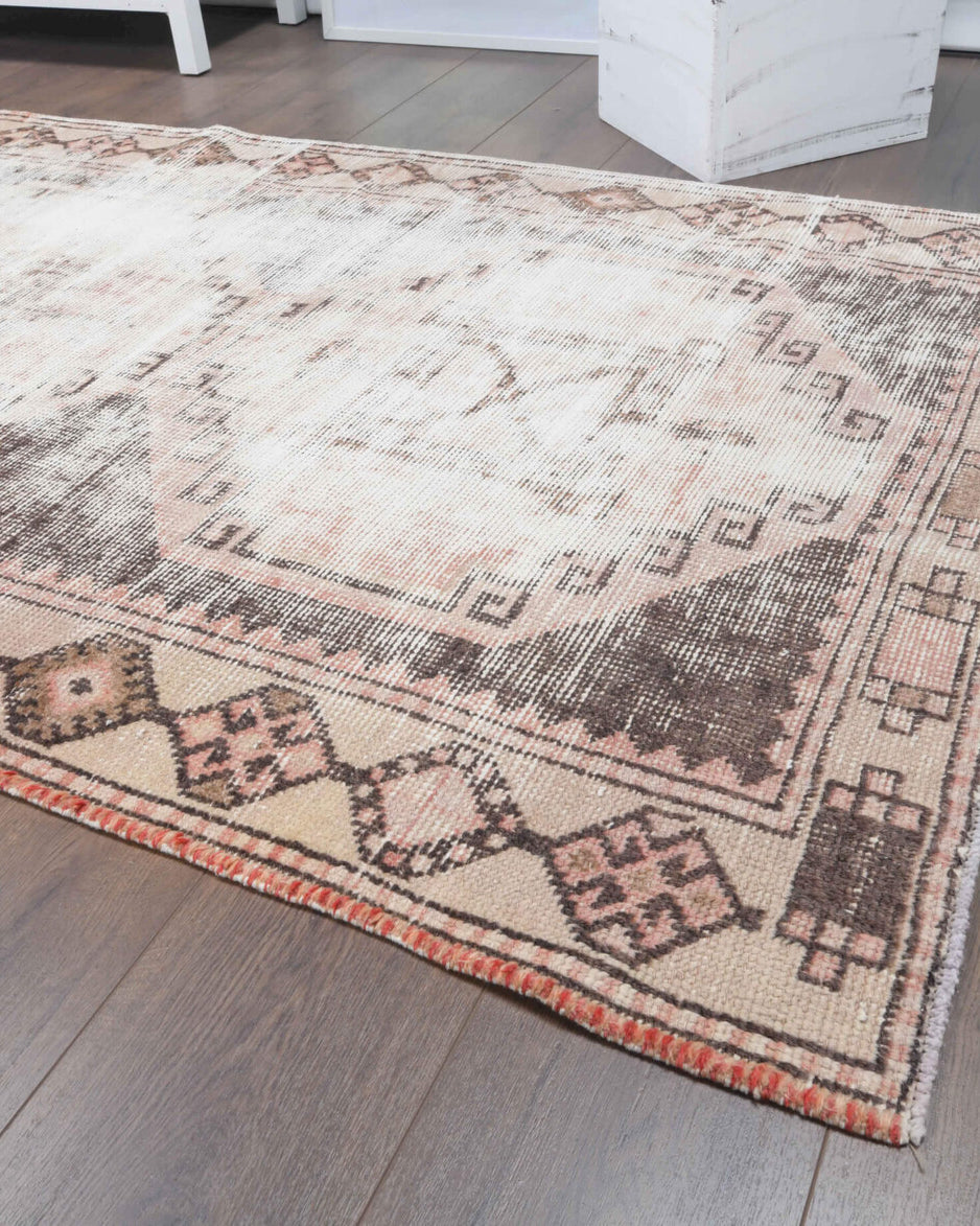 Authentic Anatolian distressed vintage runner rug (1950s) with geometric design – one-of-a-kind at Fame Rugs