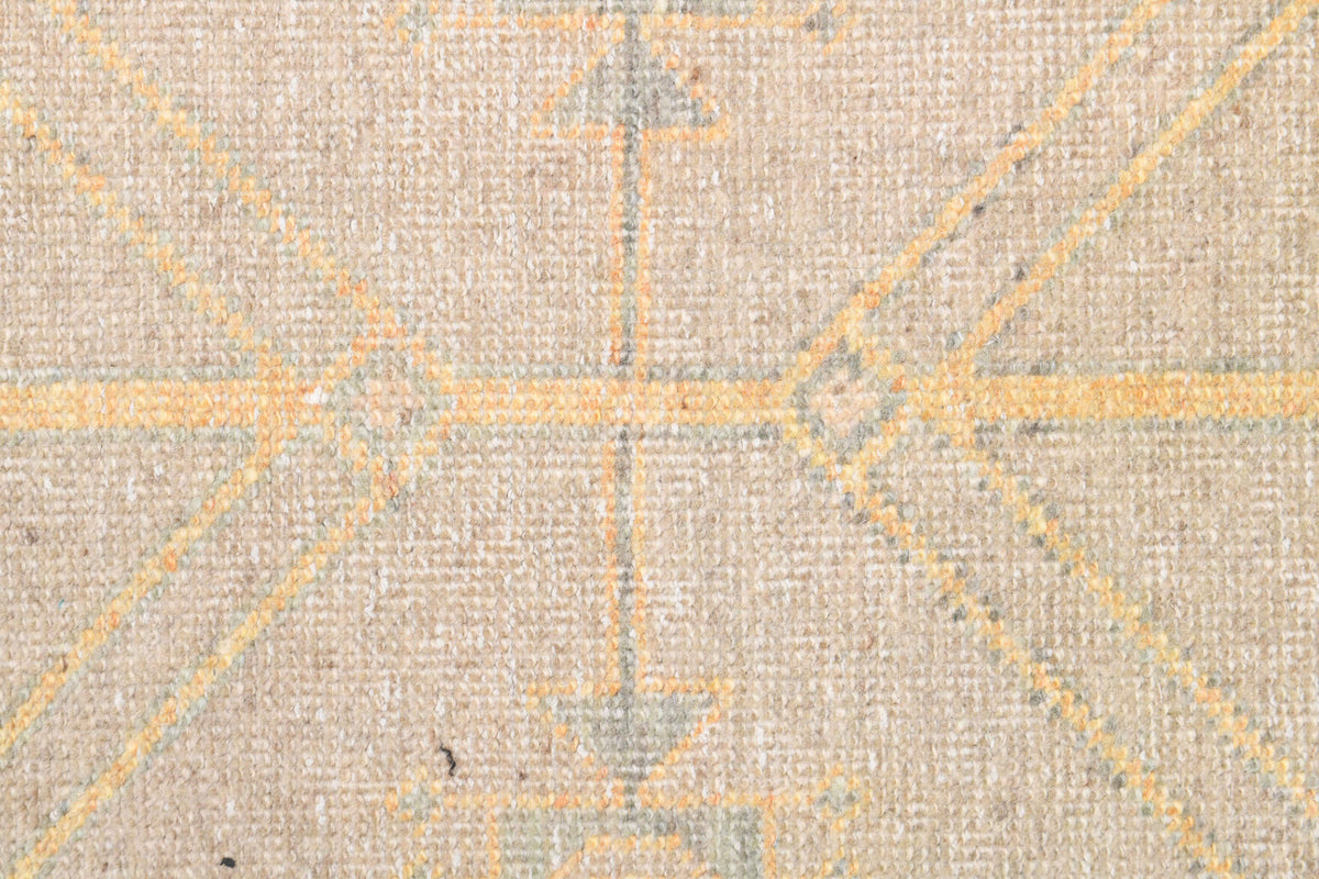 Saffetsu runner: 1970s handmade Anatolian runner with geometric motifs and cotton backing