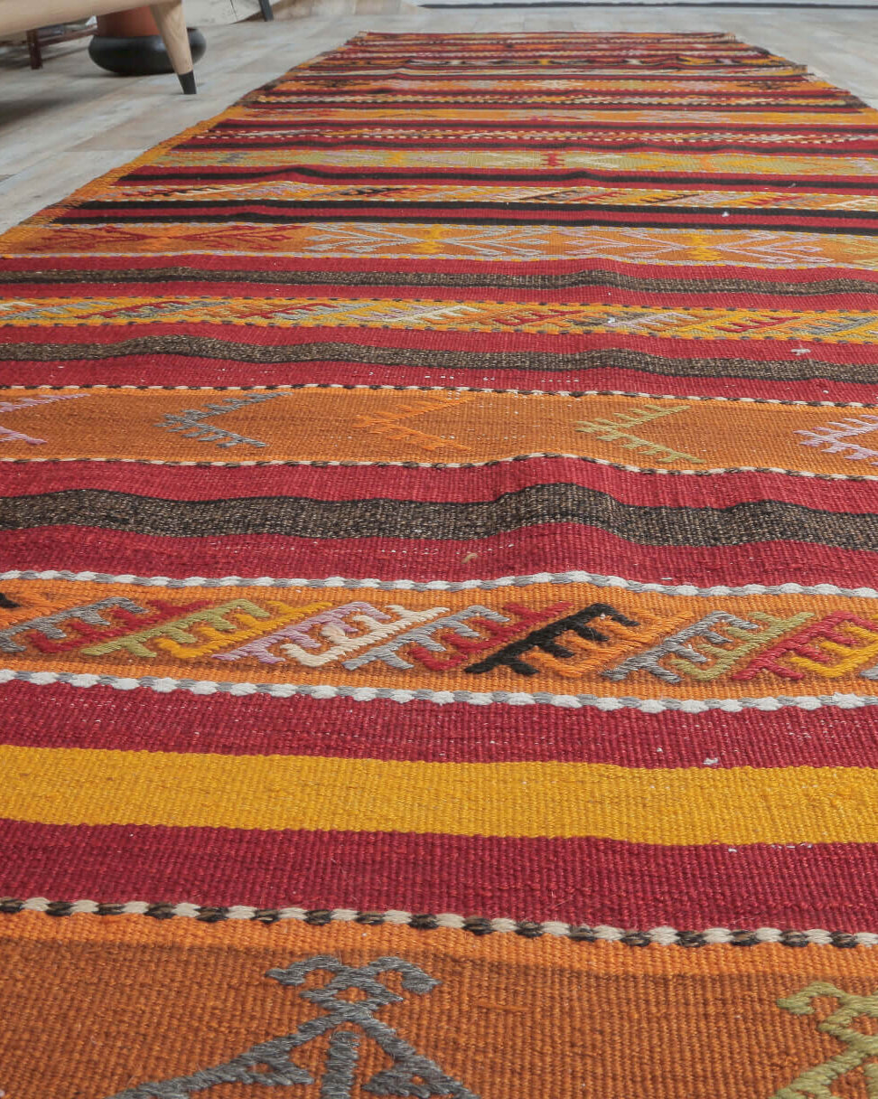 One-of-a-kind 1960s Anatolian vintage kilim runner rug in wool, 3'8" x 13'3"