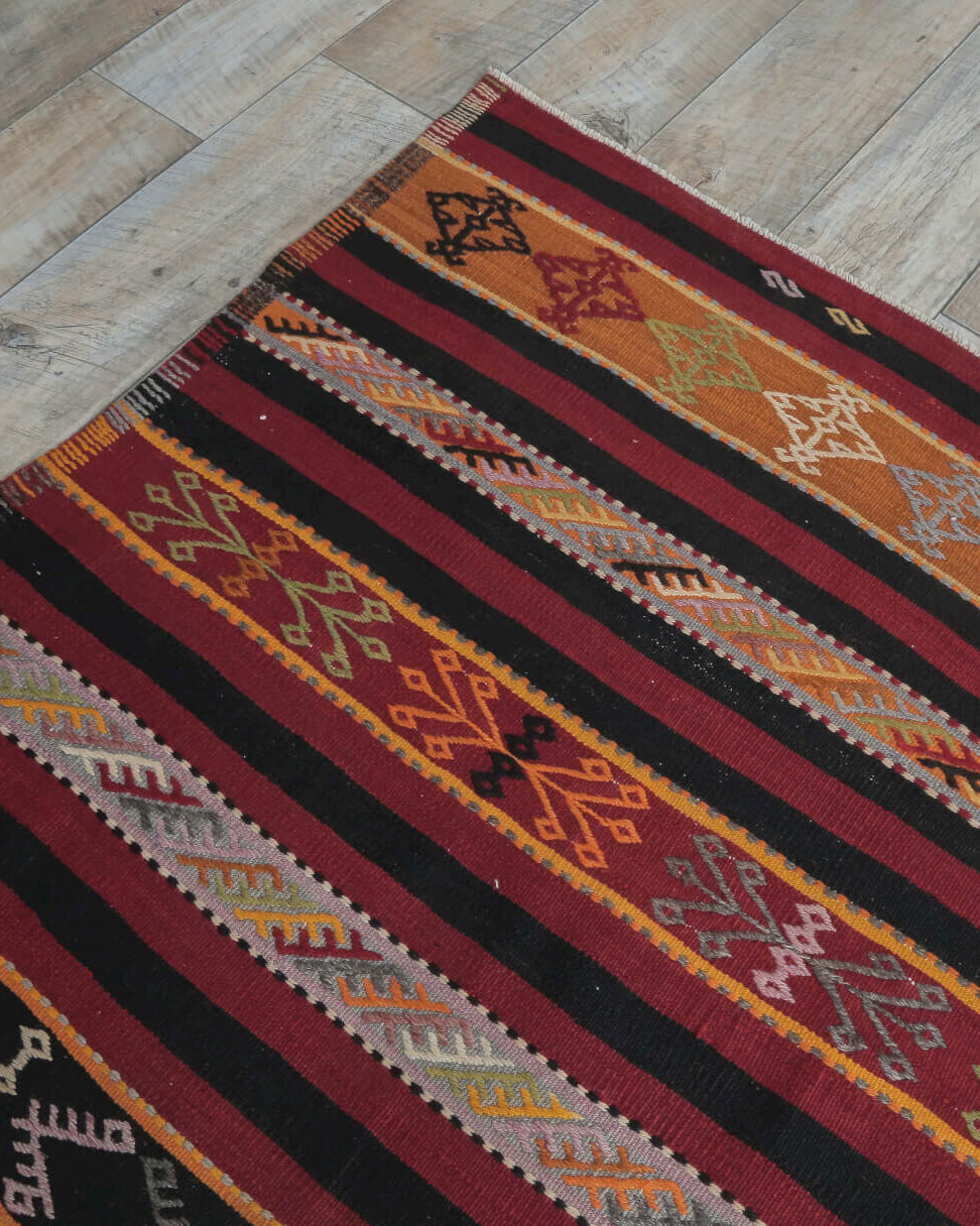 Authentic Anatolian vintage kilim runner rug (1960s) with striped design – one-of-a-kind at Fame Rugs