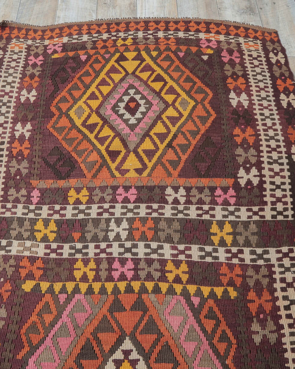 111x420 cm vintage kilim Anatolian runner rug – Nemrut, flatweave, wool
