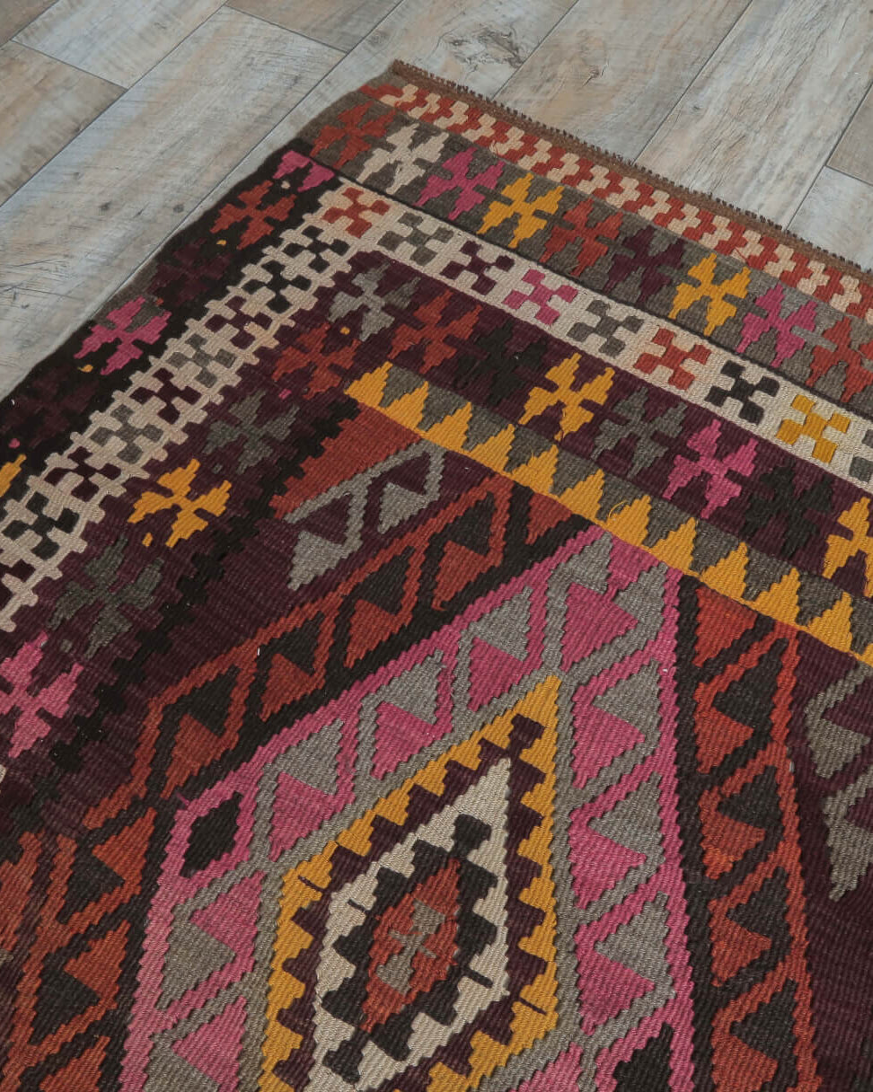 Authentic Anatolian vintage kilim runner rug (1960s) with ikat design – one-of-a-kind at Fame Rugs