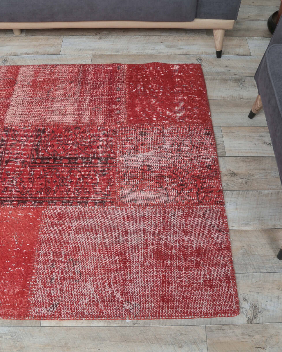 One-of-a-kind 1970s Anatolian vintage patchwork area rug in wool, 4' x 5'10"