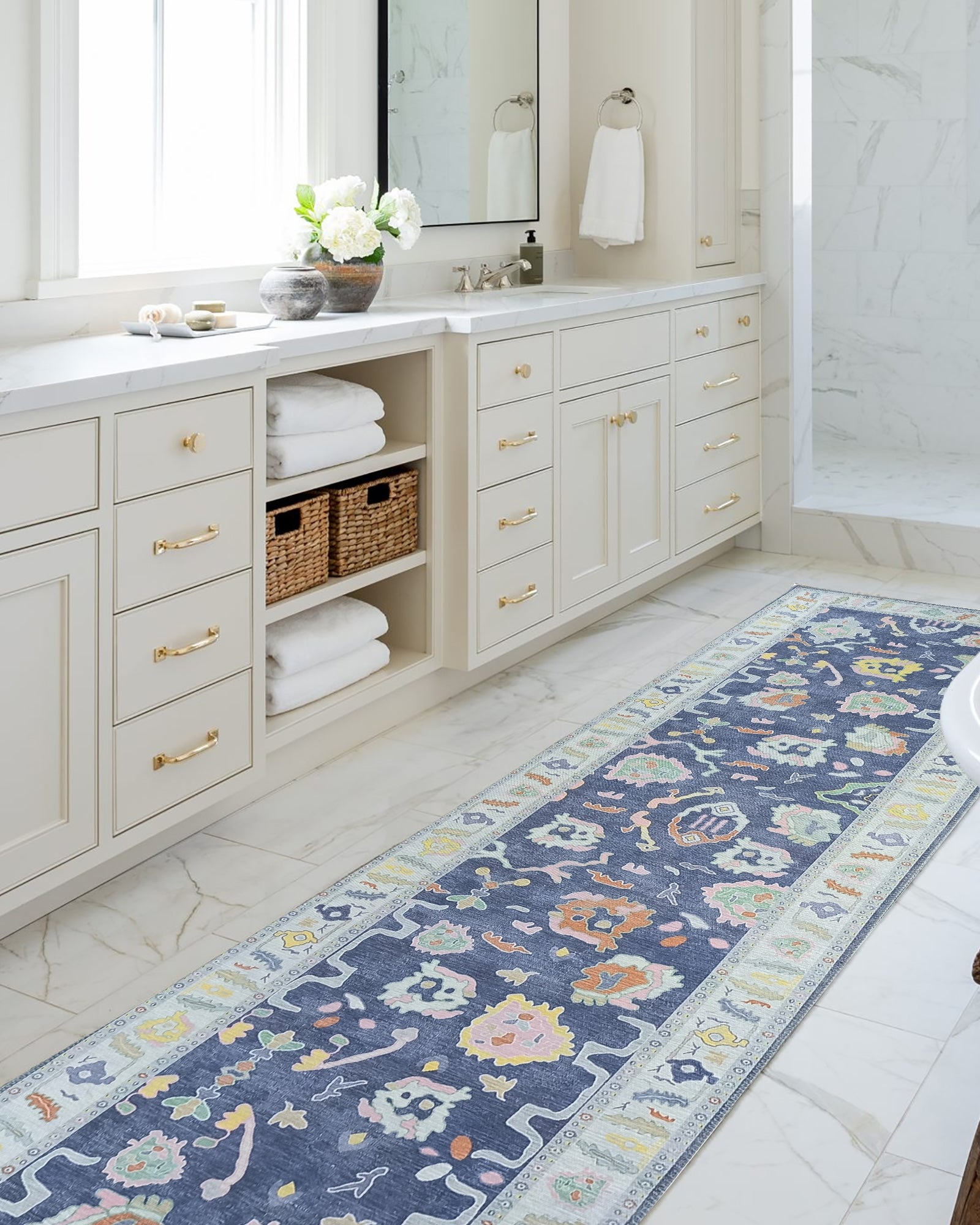 Munira Pastel Navy Blue Modern Oushak Rug