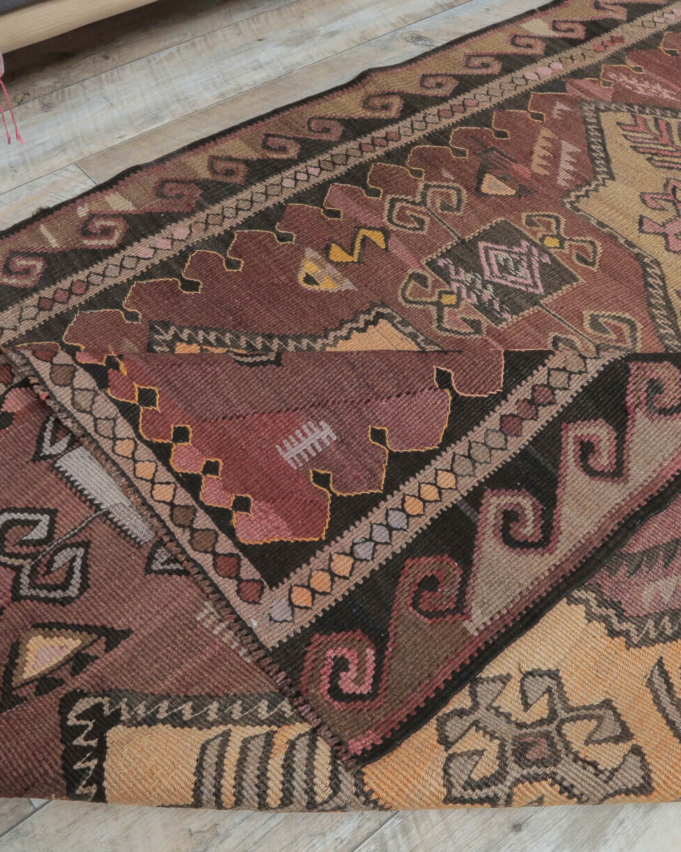 Nargiz runner: 1960s handwoven flatweave Anatolian runner with ikat motifs