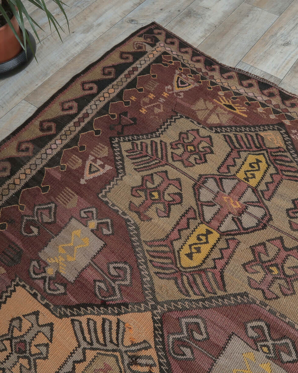 Authentic Anatolian vintage kilim runner rug (1960s) with ikat design – one-of-a-kind at Fame Rugs