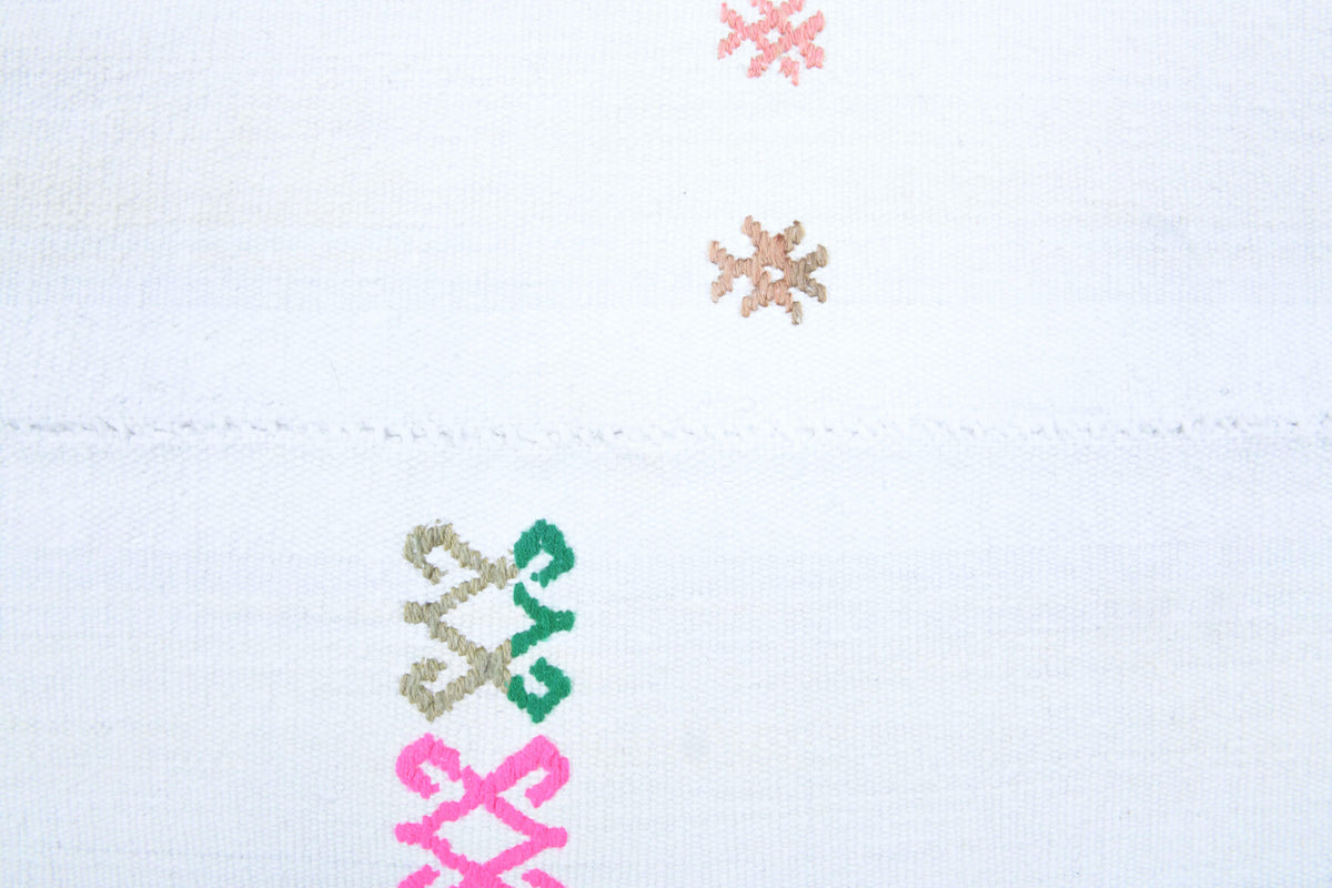 Baharcihan kilim: 1960s handwoven flatweave Anatolian kilim with striped motifs