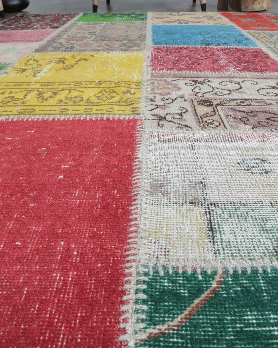 161x231 cm vintage patchwork Anatolian area rug – Hilal, low pile, wool