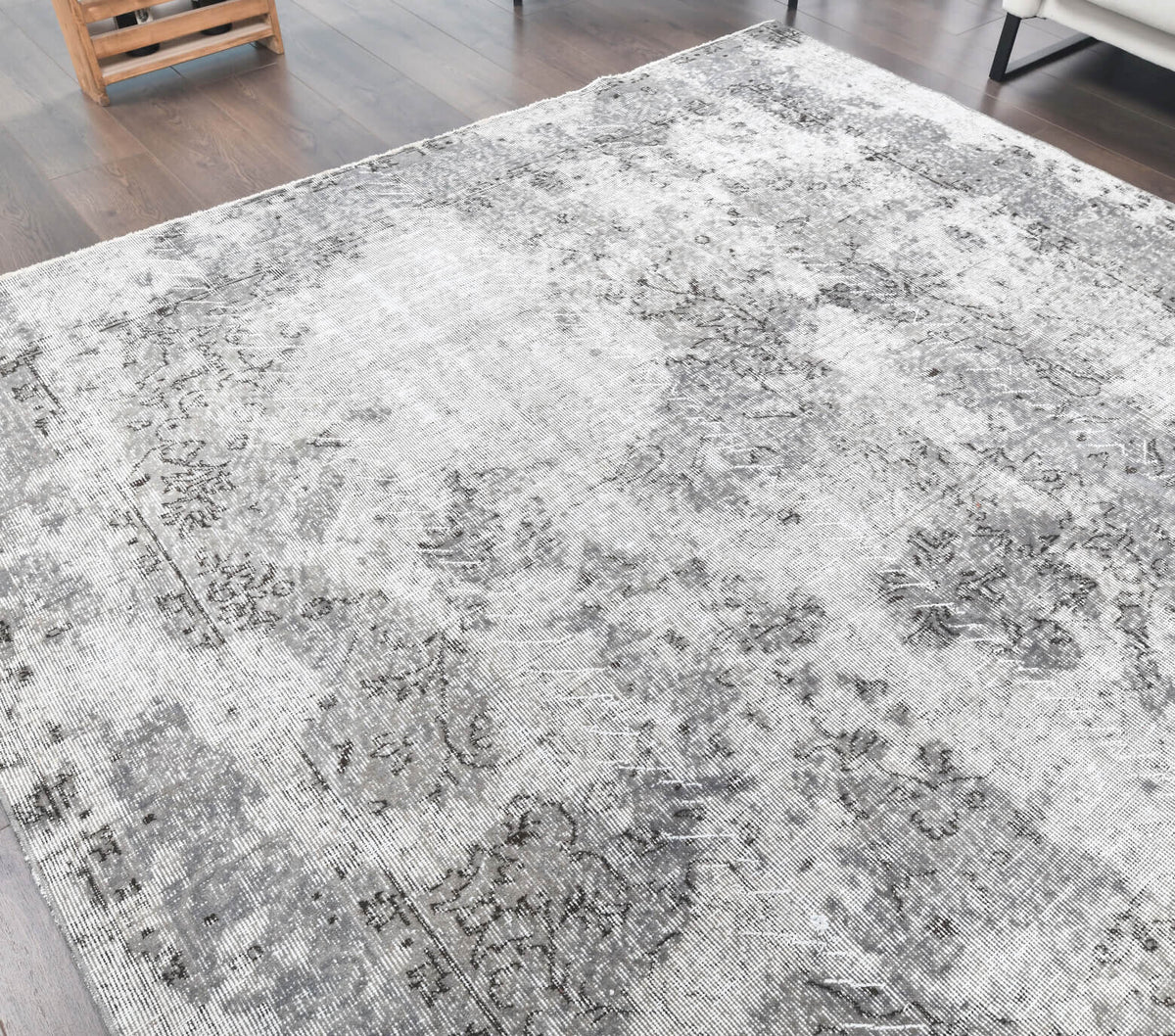 One-of-a-kind 1940s Anatolian distressed vintage area rug in wool, 6'11" x 9'2"